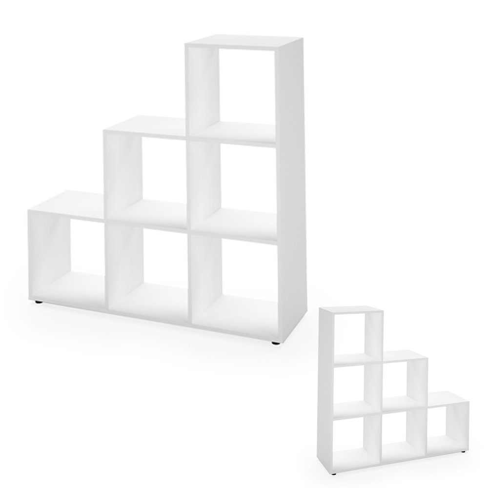 6 Weiß Raumteiler Vicco Bücherregal Treppenregal Fächer Stufenregal