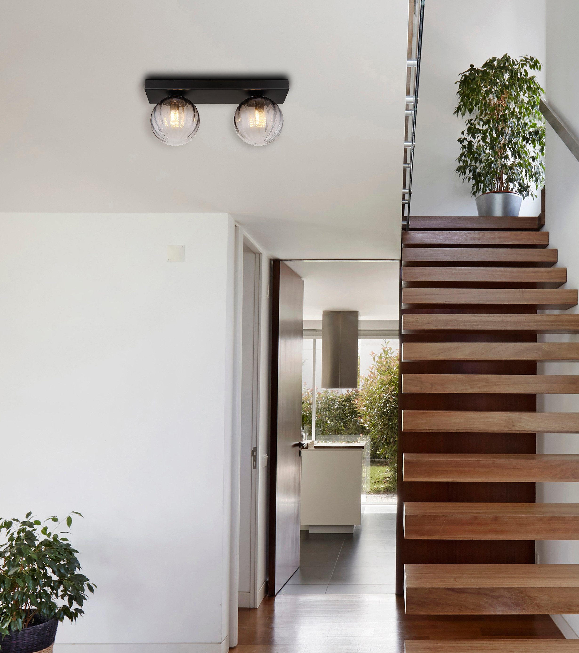 GLOBO LIGHTING Wandleuchte DALLERTA, ohne Leuchtmittel, Wandlampe/Metall/Glas rauchfarben/Wohnzimmer/Flur/rund/klar verlaufend