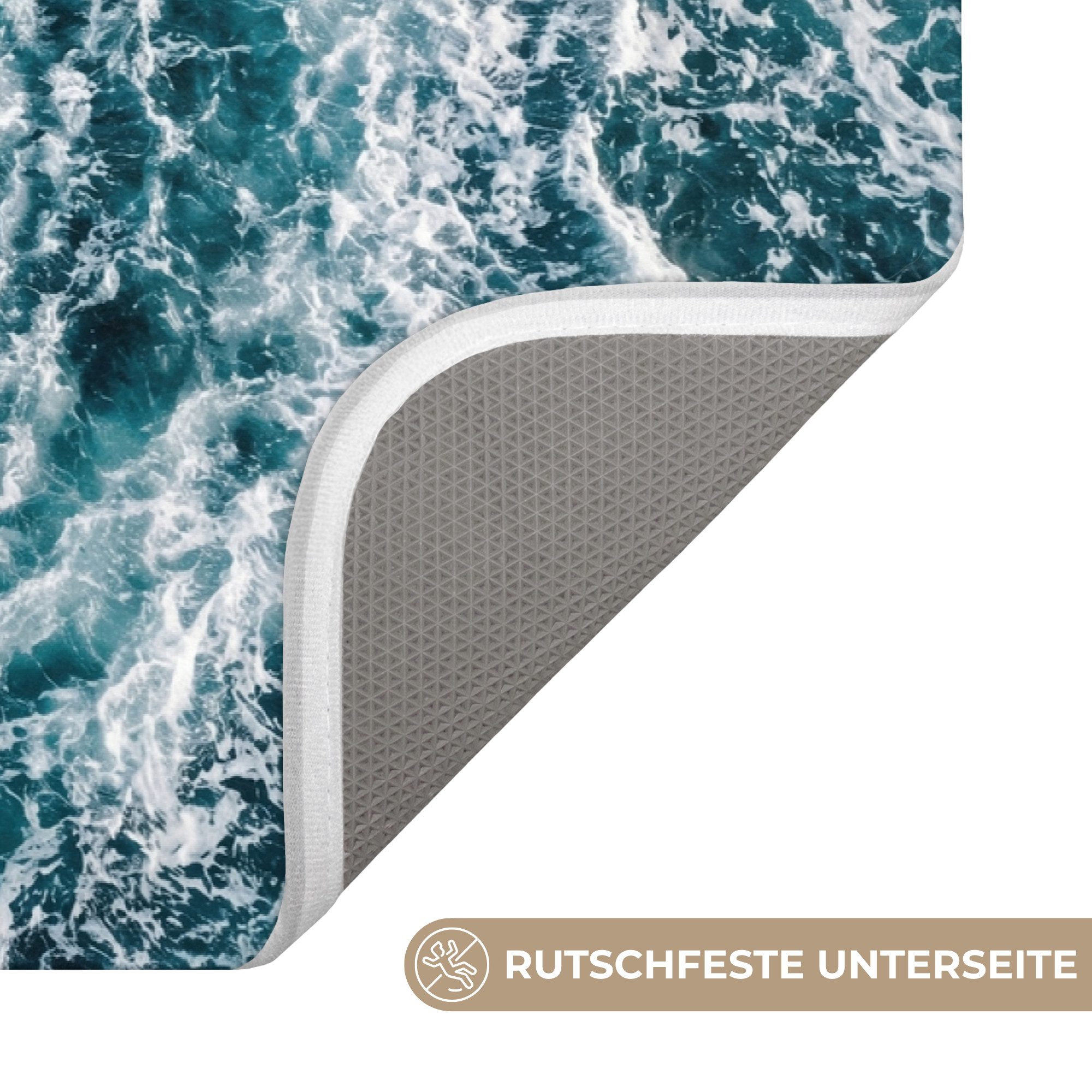 OnlyWow Badematte Ozean - Blau - Whirlpool, Höhe 10 mm, Polyester, Rechteckig, Badezimmerteppich, Badteppich, Rutschfest, Badvorleger, Waschbar