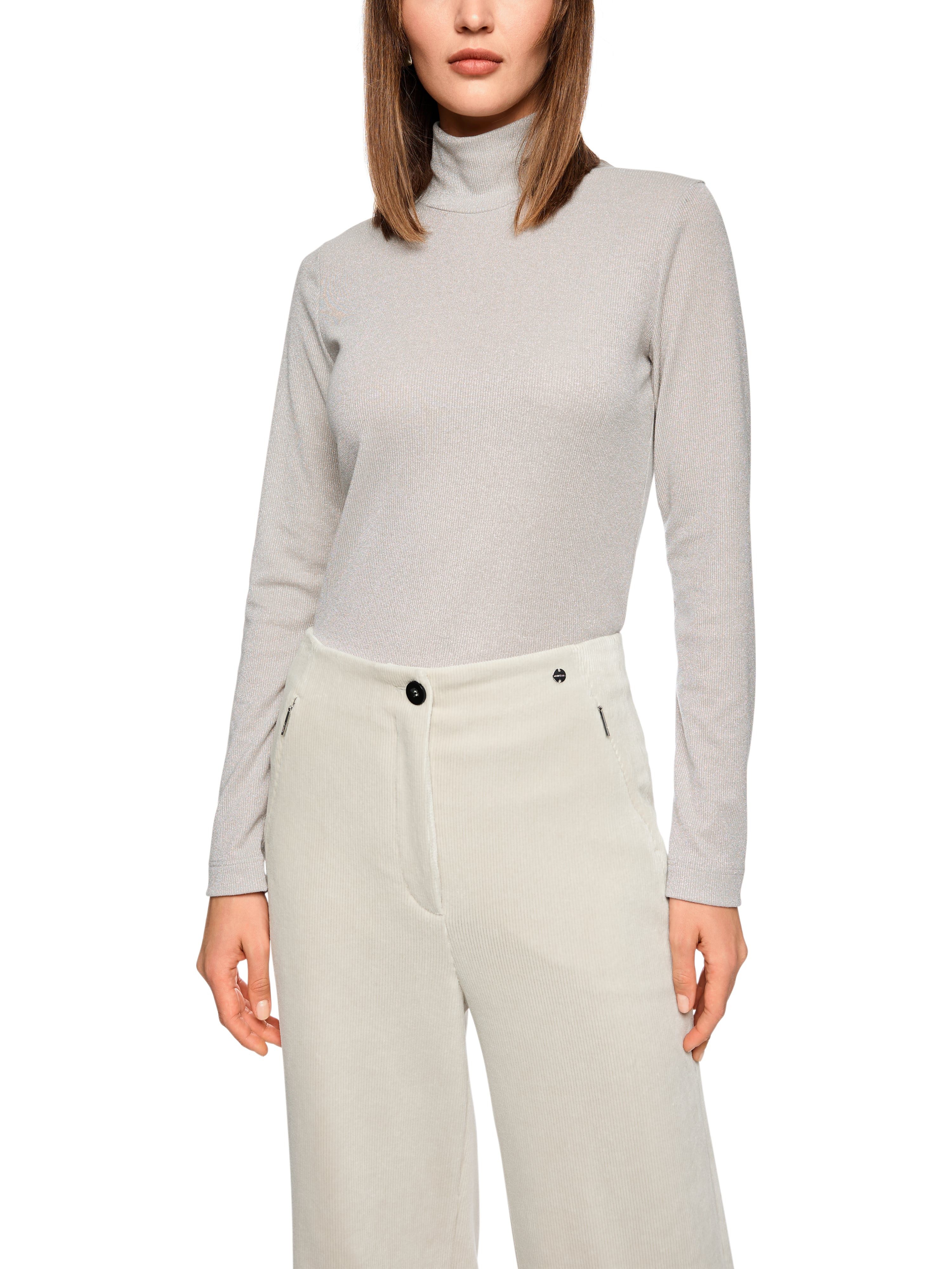 Marc Cain Longsleeve City Tours Premium Damenmode mit schimmerndem Lurexgarn, schmal geschnitten, Stehkragen