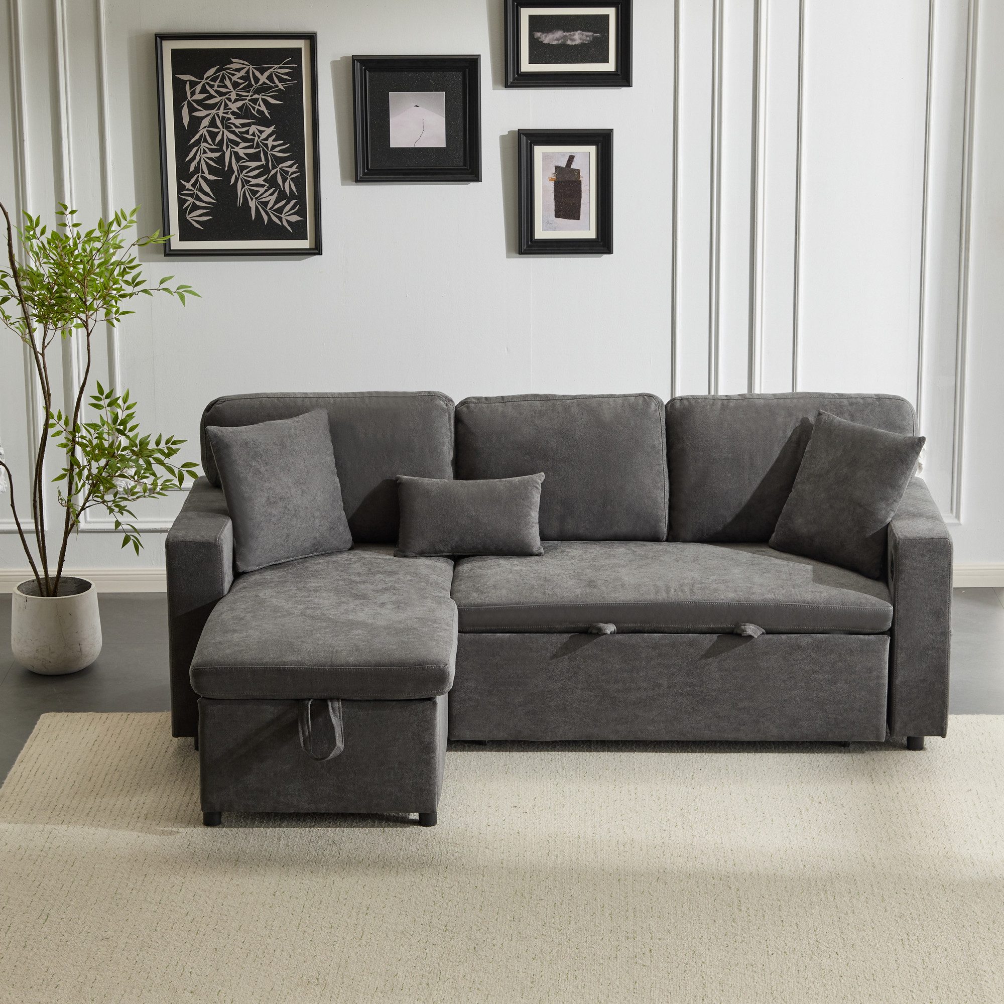 Merax Ecksofa L-Form Sofa, Loungesessel mit Schlaffunktion, Bettkasten, int günstig online kaufen