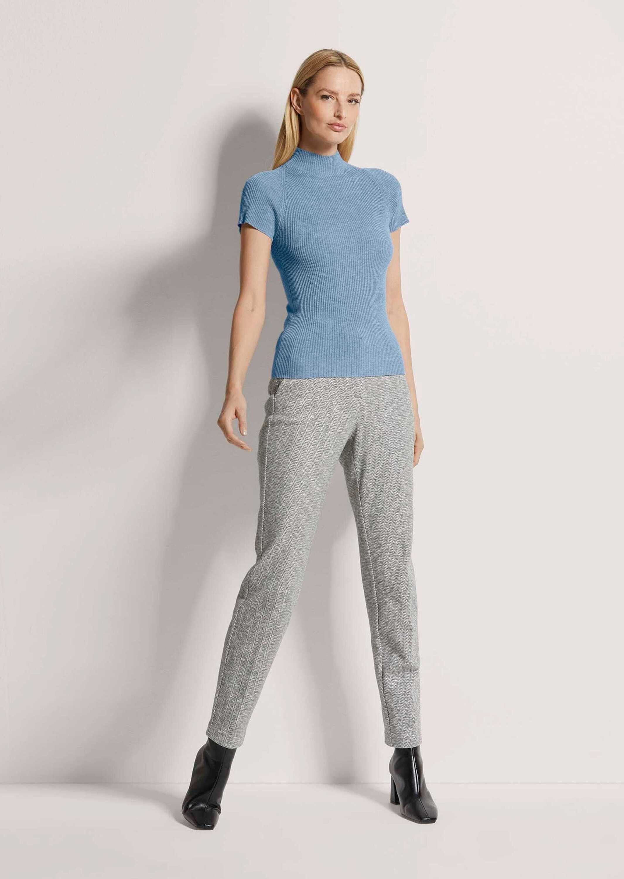 MADELEINE Strickpullover Kurzarm-Pullover aus Strick Rippenstrick mit Stehk günstig online kaufen