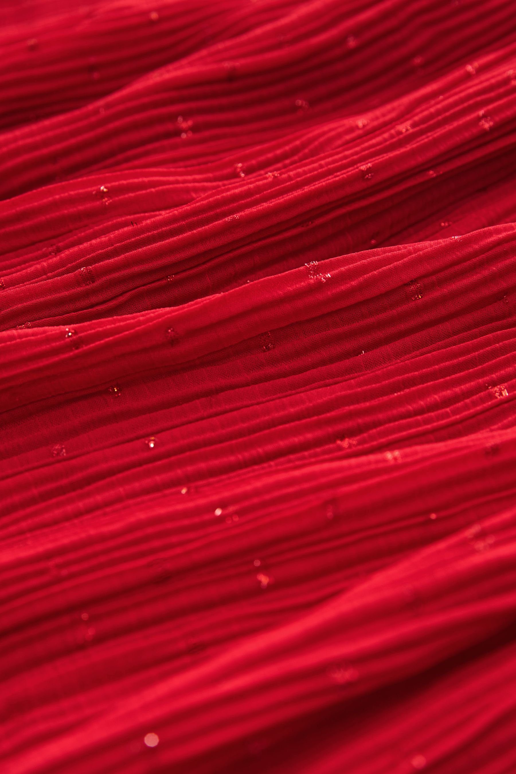 Schluppenbluse plissierte Red Langarmbluse Glitzer (1-tlg) Next mit Langärmelige