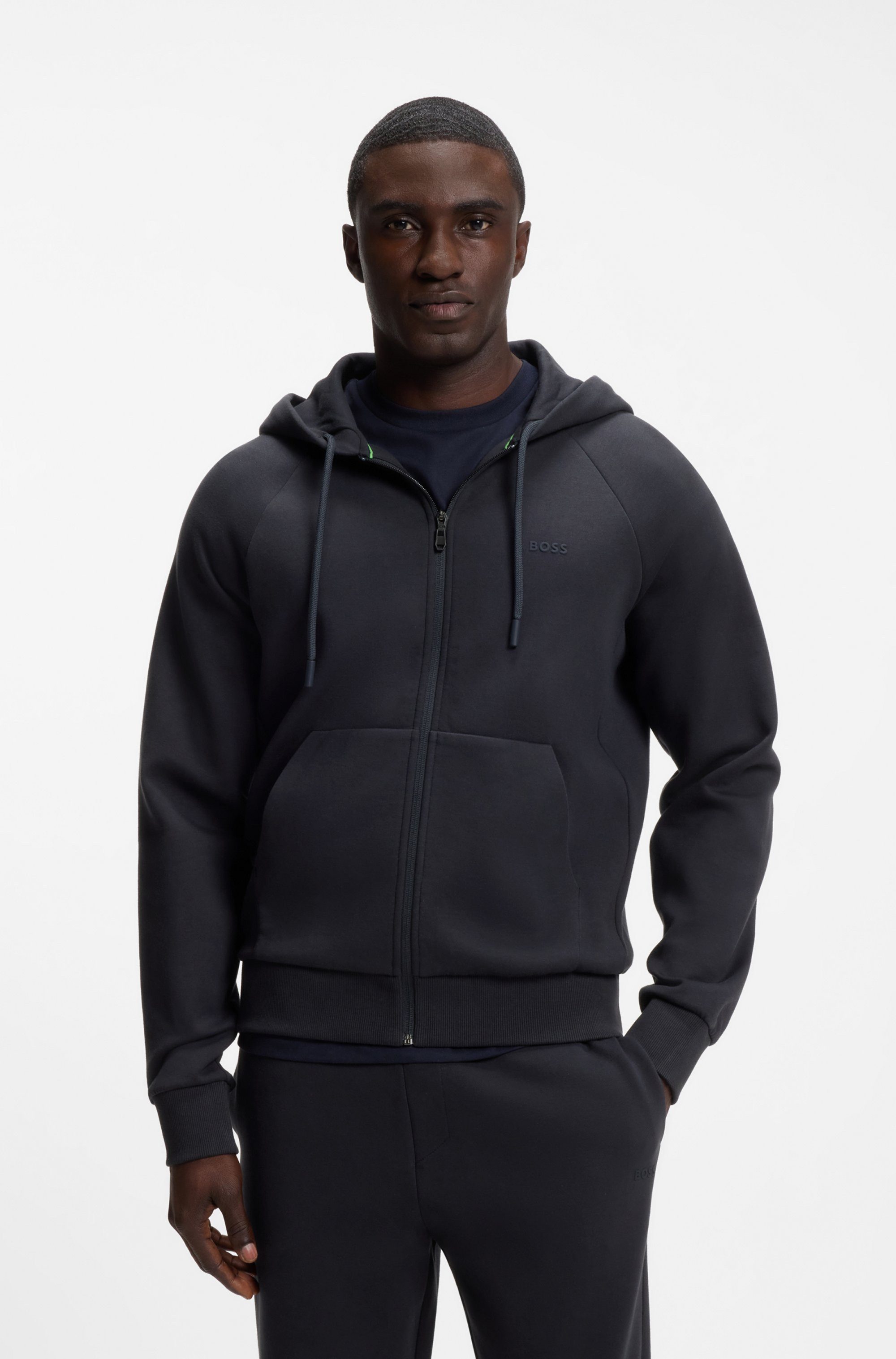 BOSS GREEN Kapuzensweatjacke Saggy Regular Fit, Kängurutasche, Baumwollmischung