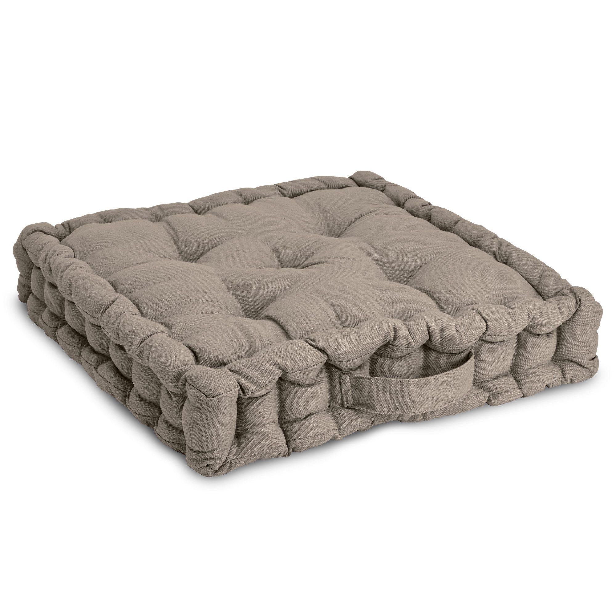 Beautissu Stuhlkissen Bodenkissen Sitzkissen Mila, 50x50cm, Taupe, Matratzenkissen 10cm, 100% Baumwolle Stuhlkissen Indoor & Outdoor