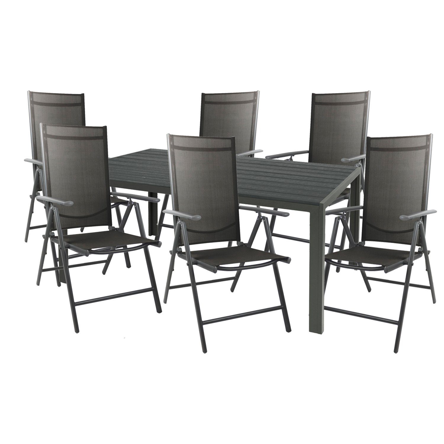 Mojawo Essgruppe 7tlg Gartenmöbel Set Alu Anthrazit Polywood Grau