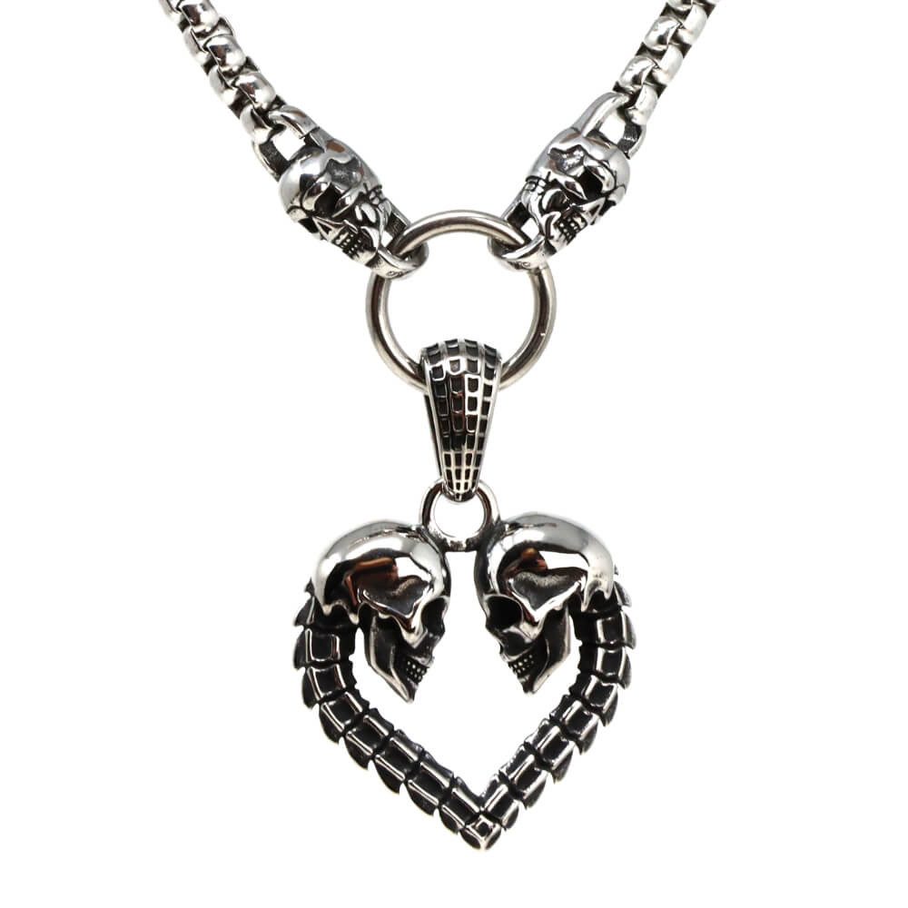 DALMARO Kette mit Anhänger Halskette Edelstahlkette 316L MASSIV SKULL HERZ 05-02, Herren Halskette Biker / Wikinger Kette - Schmuckbox