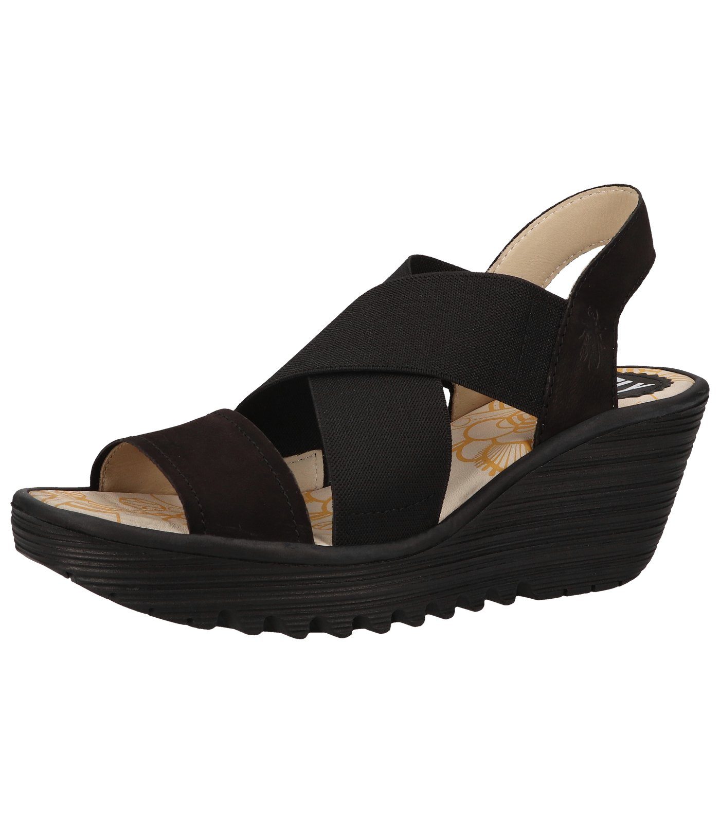 Leder/Textil Fly London Keilsandalette Schwarz Sandalen