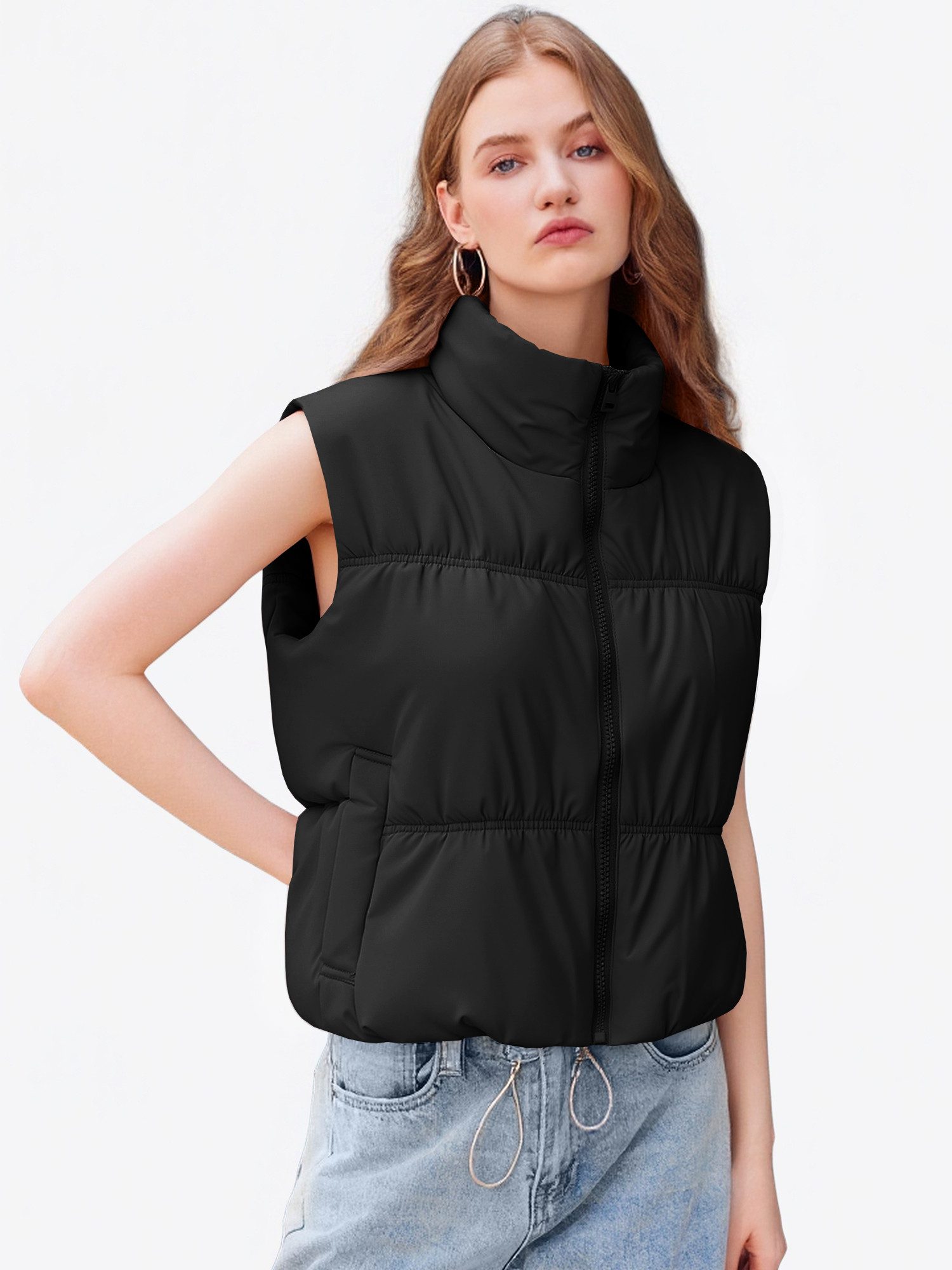 Imily Bela Kurzweste Damen Leichter Mantel (Packung, 1-tlg., 1per-Pack) Volltonfarbe