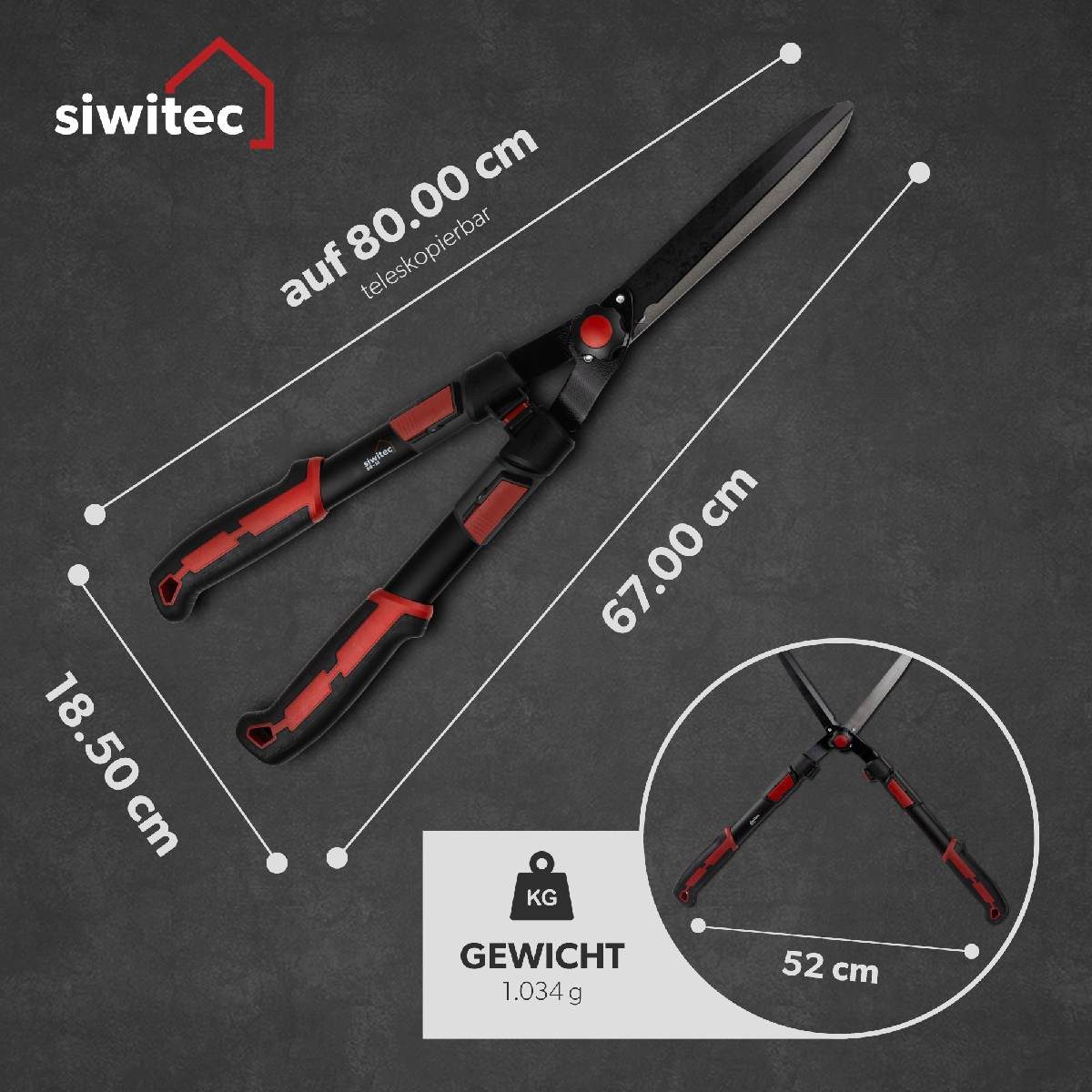 siwitec Gartenschere Heckenschere Teleskop Gartenschere 67,5 - 80 cm Strauchschere Schere s