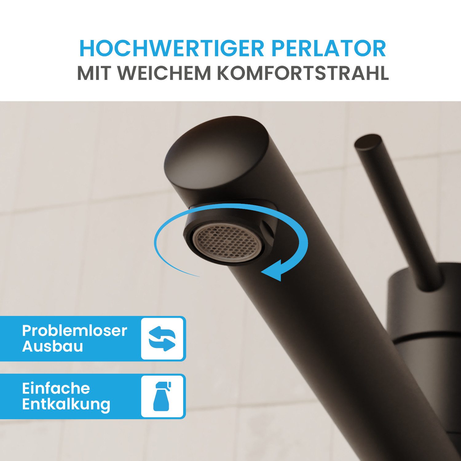 Thumbnail - Bächlein Spültischarmatur Moderne Küchenarmatur Miro (Stilvolle Waschbeckenarmatur, Matt Schwarz) 360° Schwenkbereich, E...