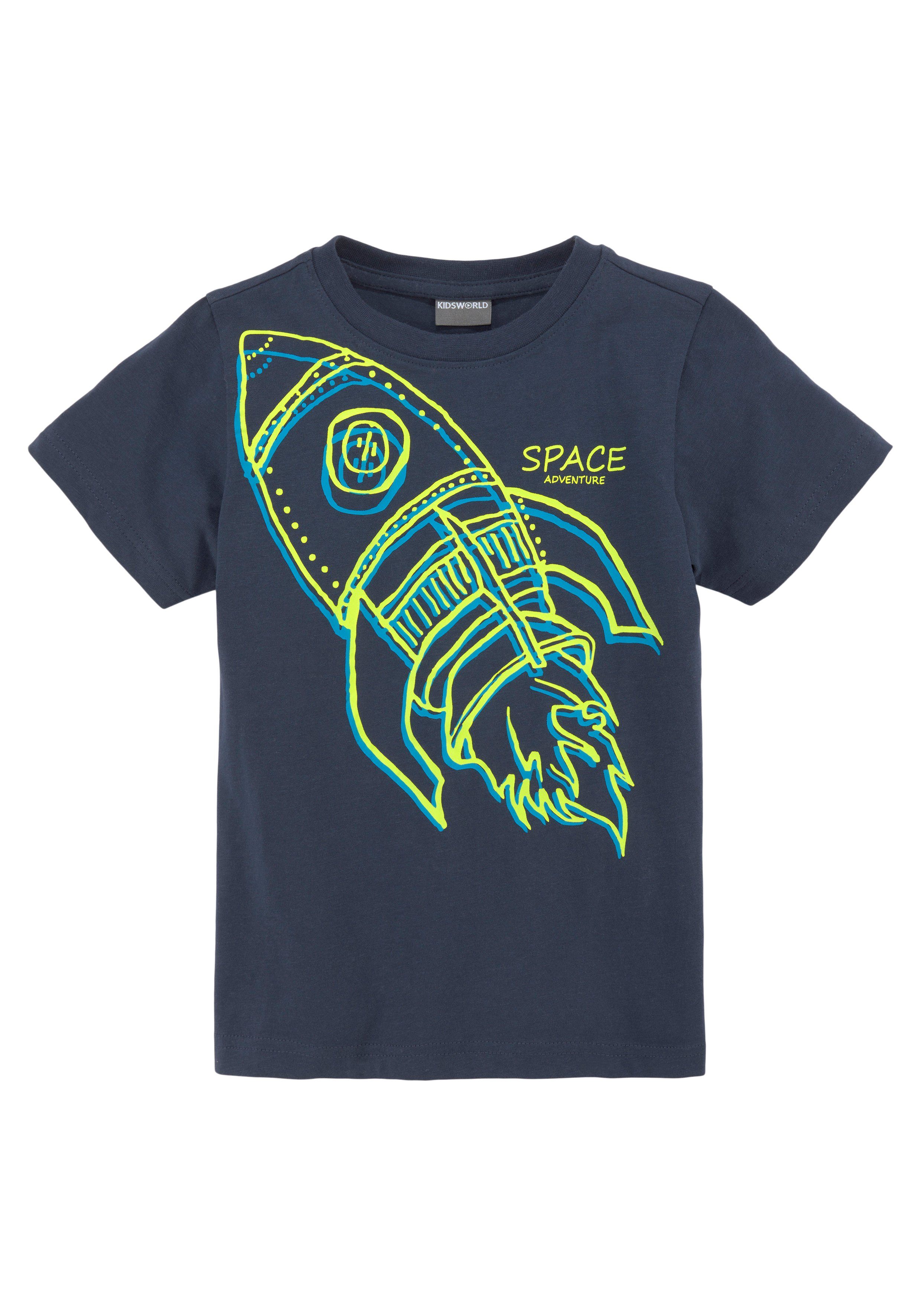 KIDSWORLD T-Shirt RAKETE Kurzarm, Basic-Passform, mit trendigem Druck, Rundhalsausschnitt