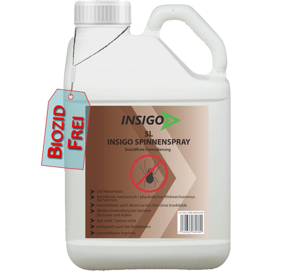 INSIGO Insektenspray Spinnen-Spray Hochwirksam gegen Spinnen, 5 l, biozidfreie Formel, auf Wasserbasis, geruchsarm, brennt / ätzt nicht