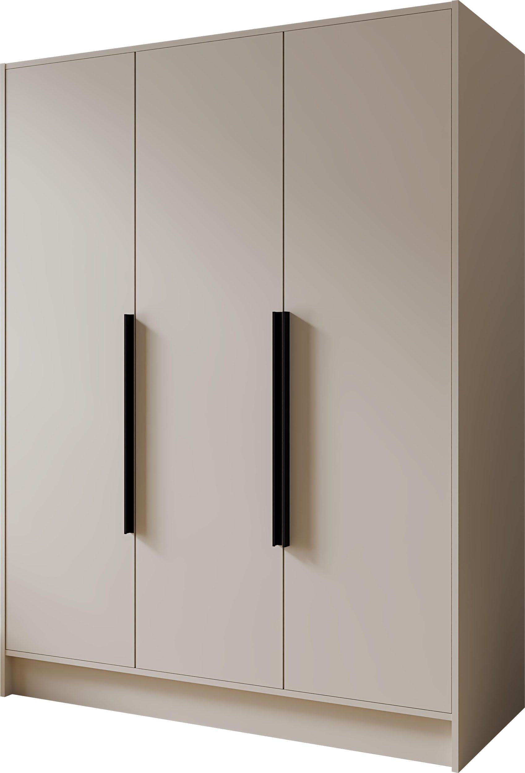 WFL GROUP Kleiderschrank Mono Bis Garderobenschrank für Schlafzimmer im Skandi-Stil (in 3 Größen: 100/150/200 cm Breite, 200 cm Höhe, 51 cm Tiefe) mit Schwarze/Goldene Metallgriffe, Drehtürenschrank mit viel Stauraum