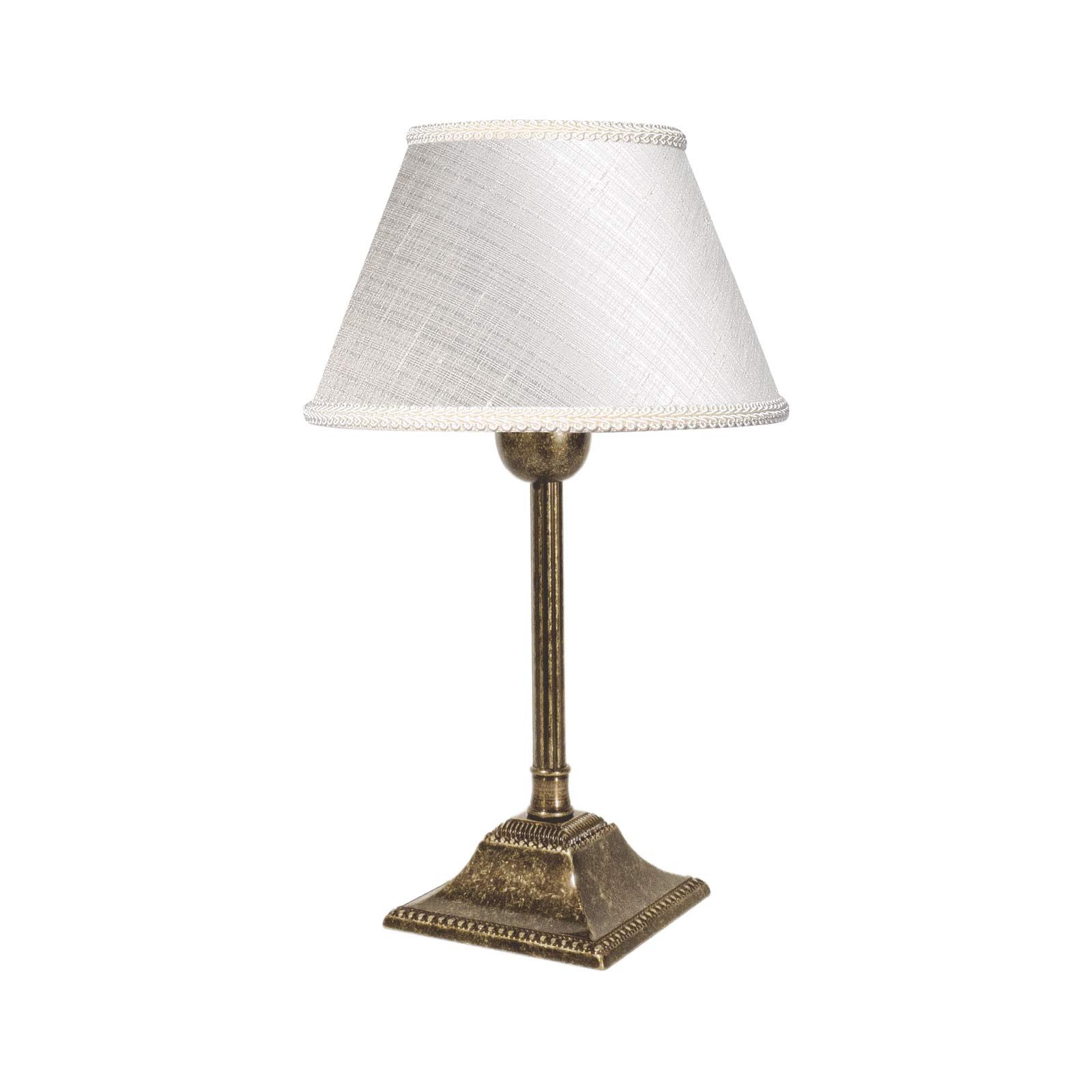 Licht-Erlebnisse Nachttischlampe ELENA, ohne Leuchtmittel, 29 cm E14 in Bronze Antik matt Weiß Wohnzimmer Stoff Echt-Messing