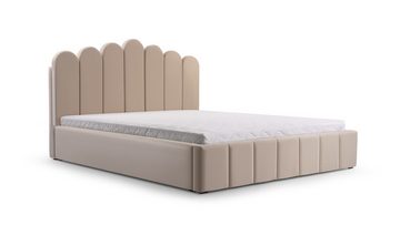 MOEBLO Polsterbett Bett 03 (Double Doppelbett mit Kopfstütze, Rahmenbettgestell, mit Bettkasten und Lattenrost), gepolstertes Kopfteil