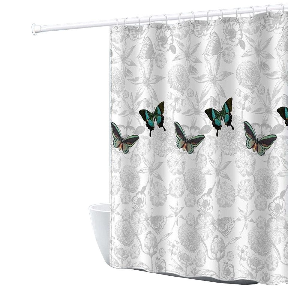 Coonoor Duschvorhang Schmetterling Duschvorhang, Polyester-Material, waschbar, schimmel- und wasserabweisend Duschvorhang, mit 12 Haken