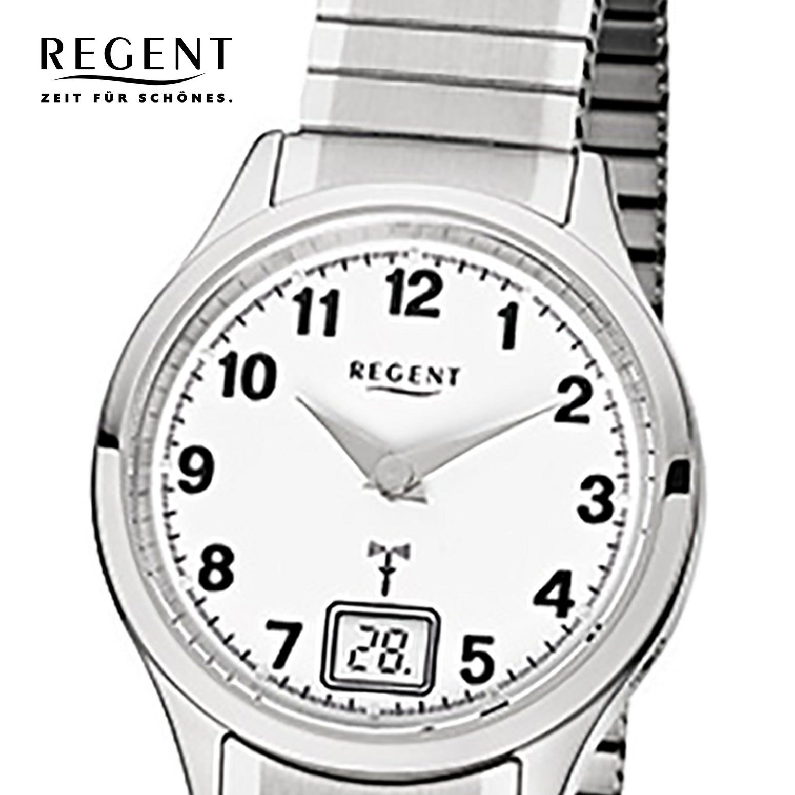 Regent Funkuhr Regent Damen-Armbanduhr silber, 29mm), rund, Damen (ca. Funkuhr klein Edelstahlarmband