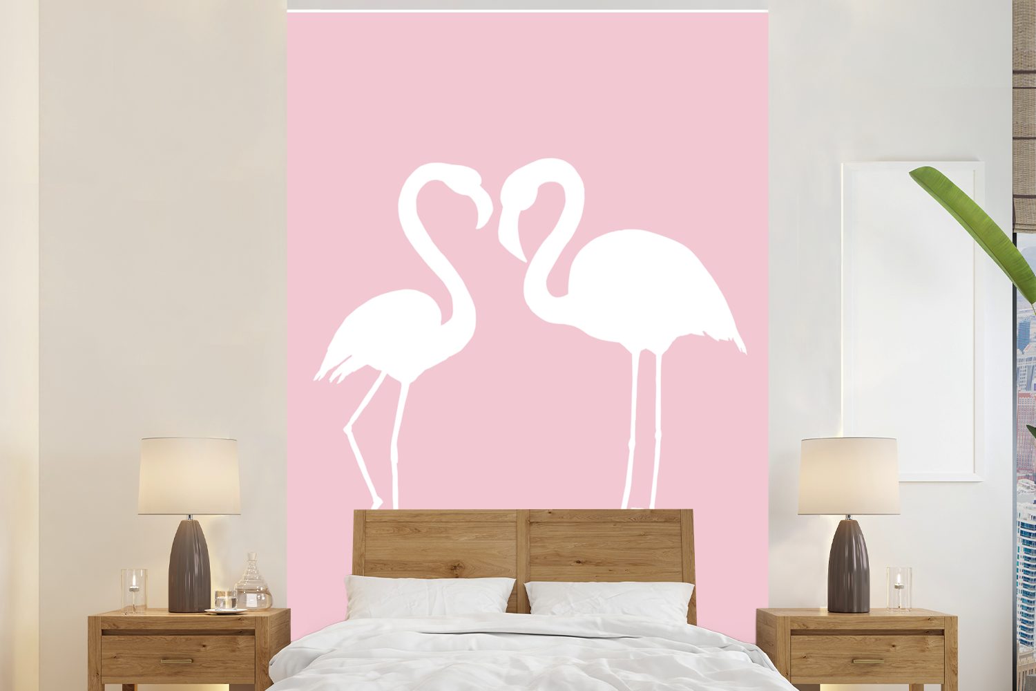 MuchoWow Fototapete Rosa - Herz - Flamingo, Matt, bedruckt, (3 St), Montagefertig Vinyl Tapete für Wohnzimmer, Wandtapete