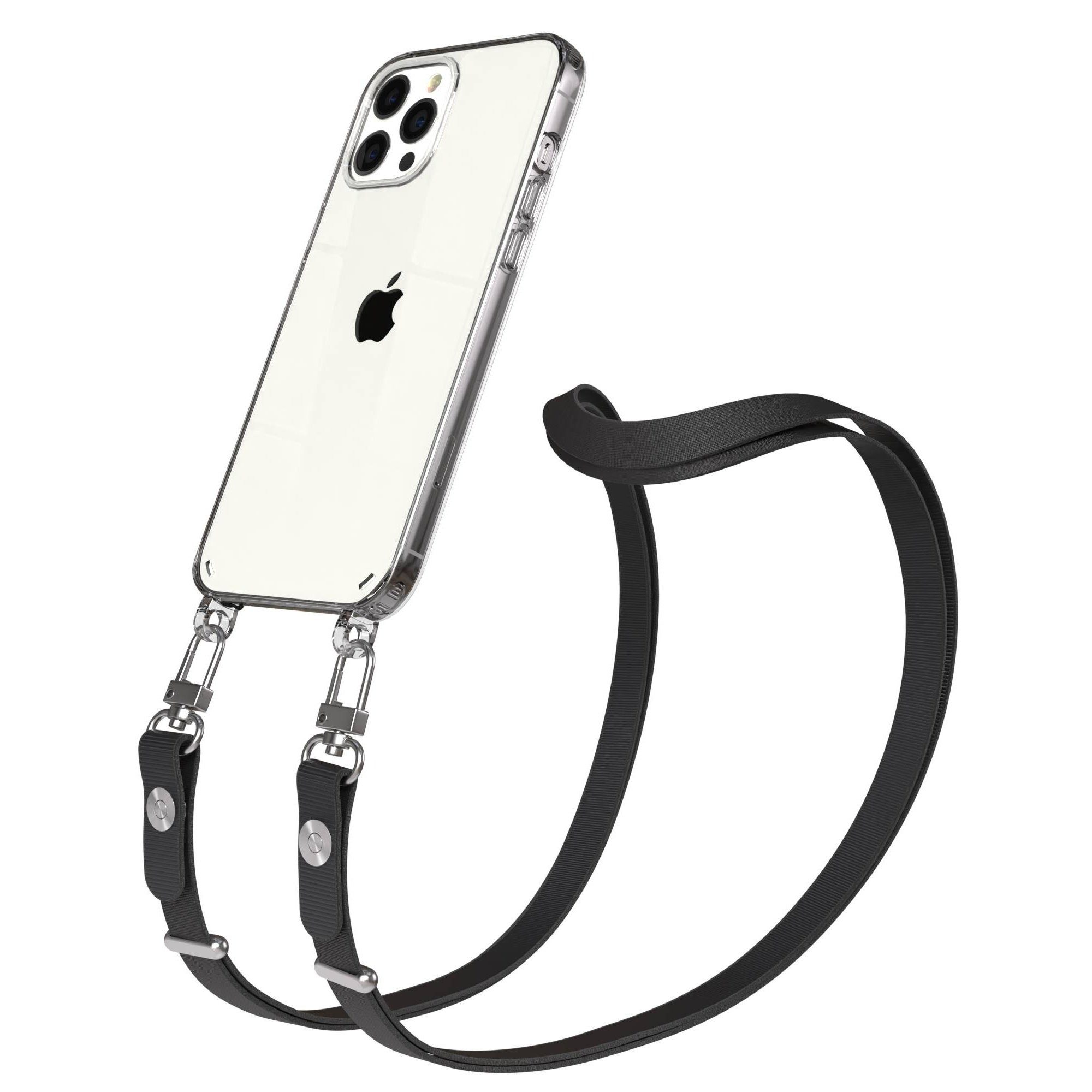 EAZY CASE Handykette für Apple iPhone 12 Pro Max Handyhülle mit Handyband magnetisch, Stylische Handykordel in Schwarz mit Magnet und 2x2 Connectoren