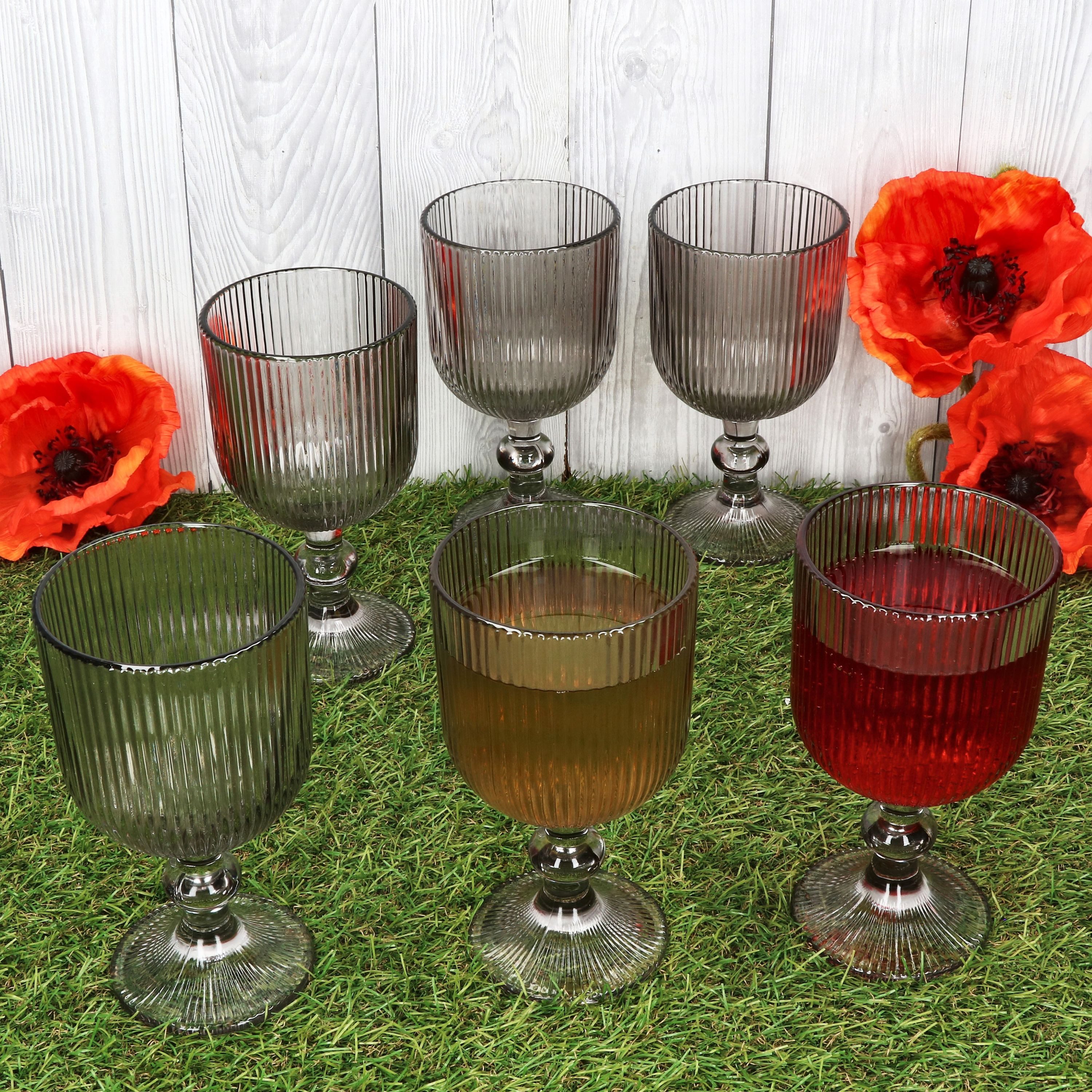 MamboCat Weinglas Agata 6x Rotweingläser grau 290ml Glas Relief Weißwein-Kelch Rotwein, Glas