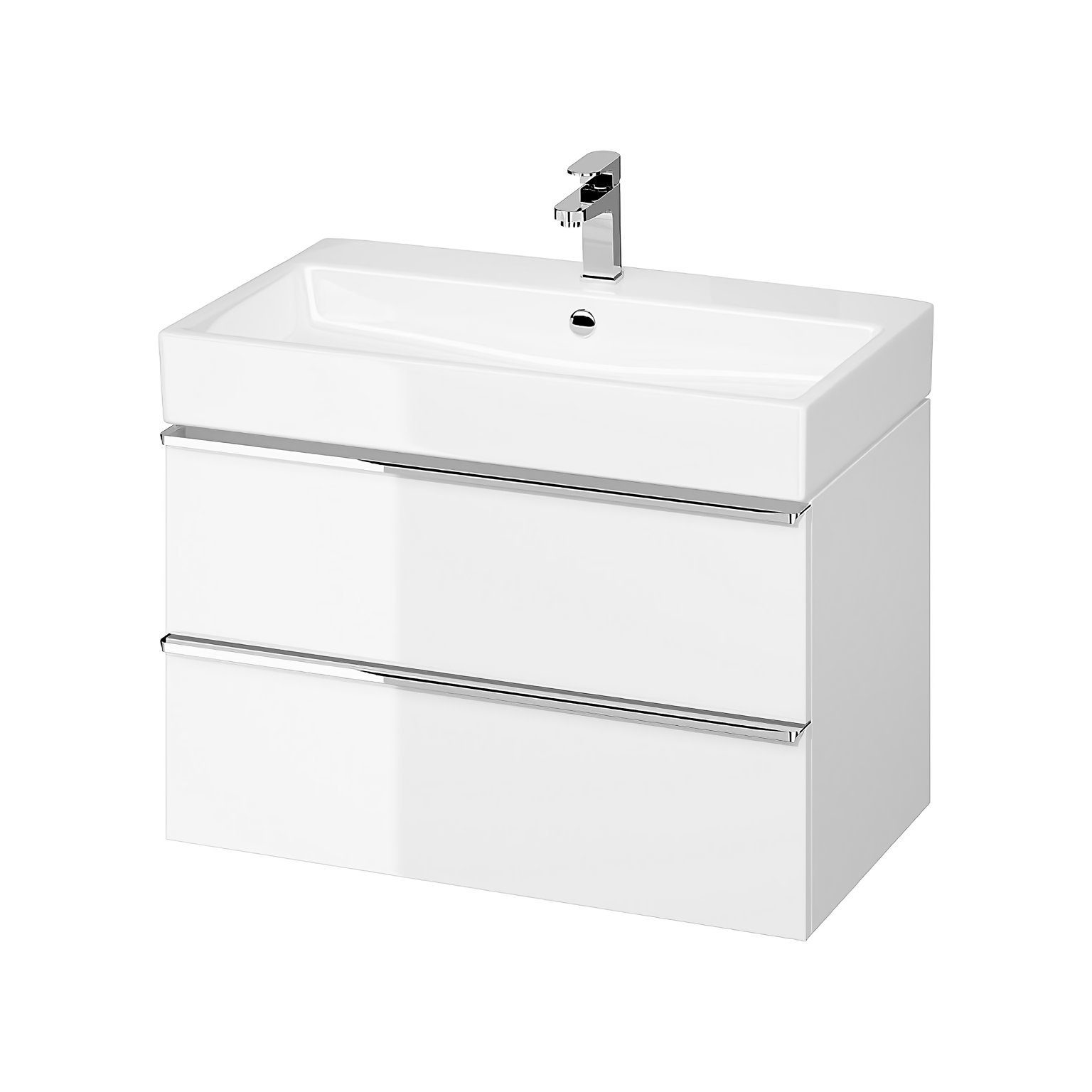 KOLMAN Waschbeckenunterschrank Badmöbel Set VIRGO 80 Badezimmerschrank (Silber Möbelgriffe) mit Schubladen & Keramikwaschbecken Silber | Weiß