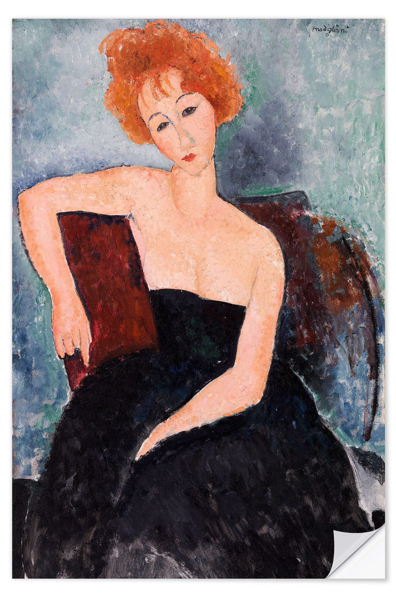 Posterlounge Wandfolie Amedeo Modigliani, Rothaariges Mädchen im Abendkleid, Malerei