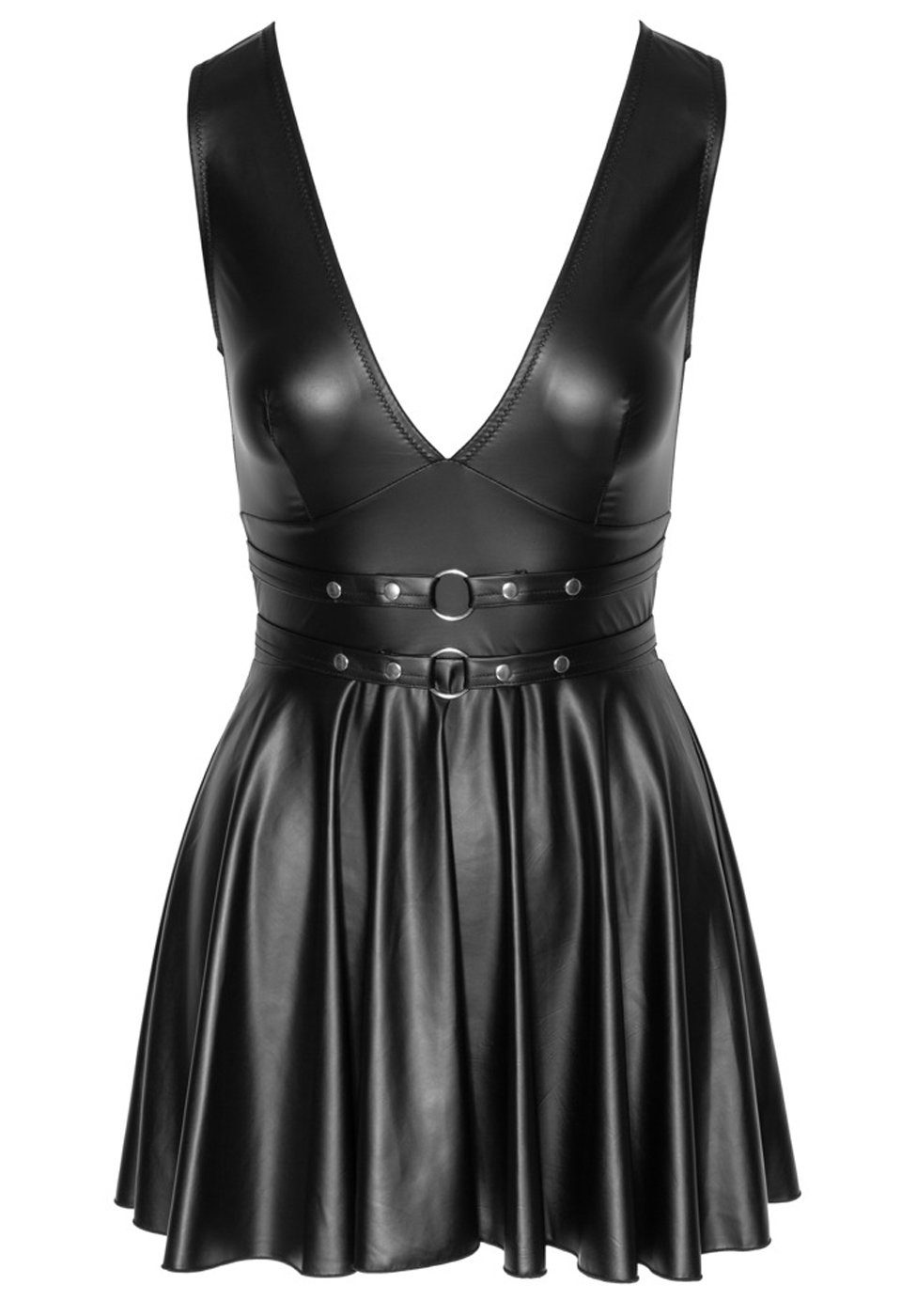 Cottelli Collection Minikleid Wetlook Kleid - schwarz (1-tlg) Tailliertes Kleid im Mattlook