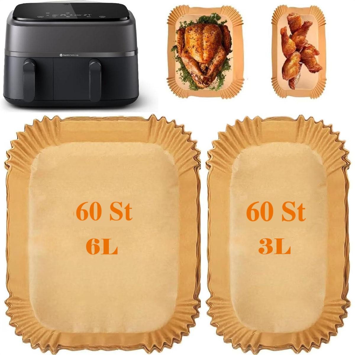 SURFOU Backpapier für Philips Airfryer 3000 NA350/00- Heißluftfritteuse Zubehör 120 St., Bpa-frei, Lebensmittelecht, hitzebeständig 232 °C, 5 cm hoher Rand