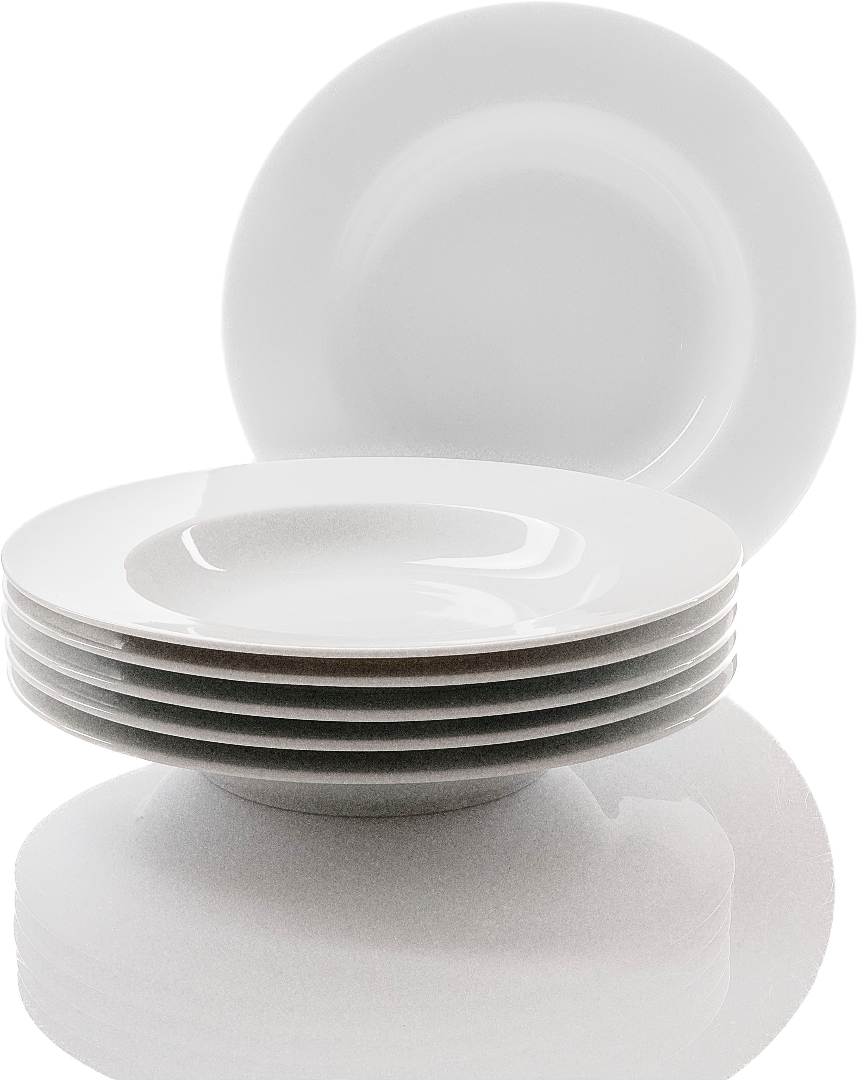 Retsch Arzberg Suppenteller HEIKE WEISS, Teller 23 cm, Set 6-tlg für 6 Personen, rund, Porzellan, (6 St), für den großen Hunger – 6 tiefe Teller in der größeren Ausführung