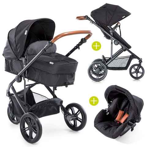 Hauck Kombi-Kinderwagen Pacific 3 Trioset - Caviar, 3in1 Kinderwagen Buggy Set mit Babywanne, Babyschale und Sportsitz