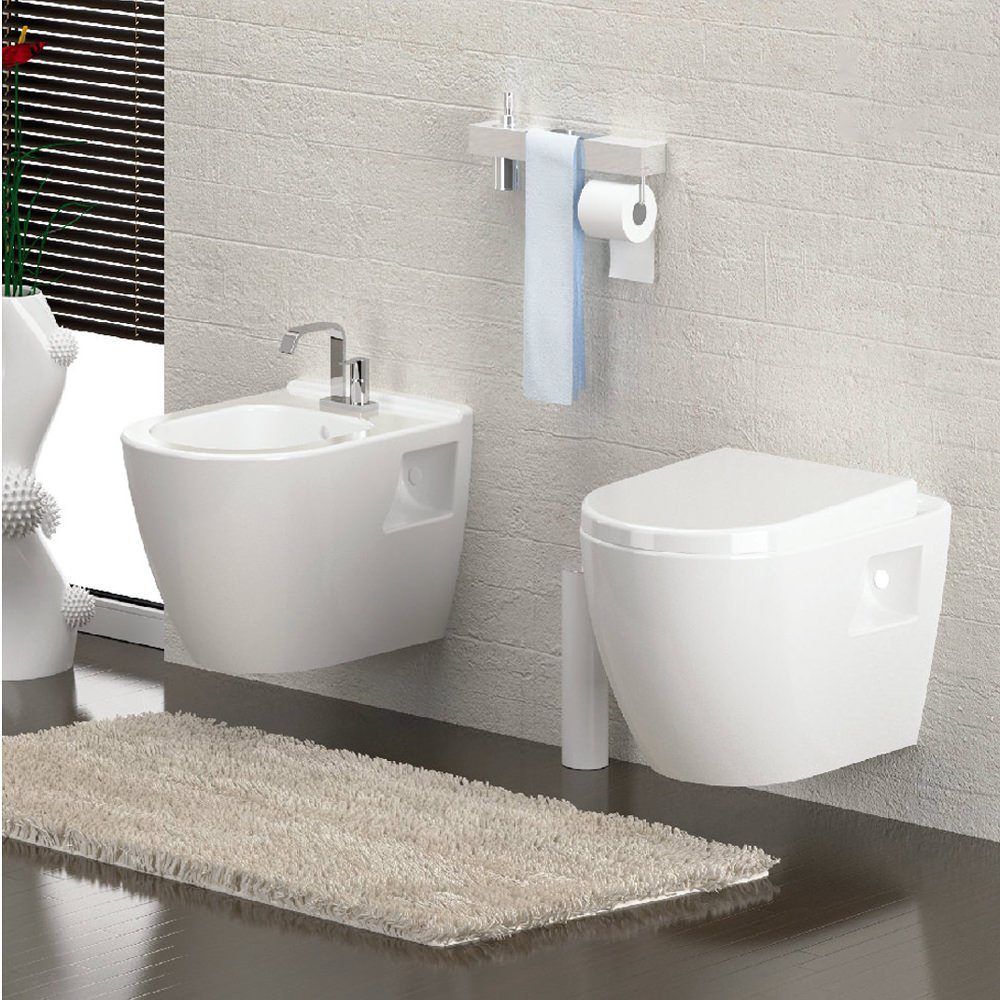 Aloni Tiefspül-WC EB-AL5508+AL0402, Hänge Dusch WC Taharet Bidet Funktion Toilette Aloni WC mit