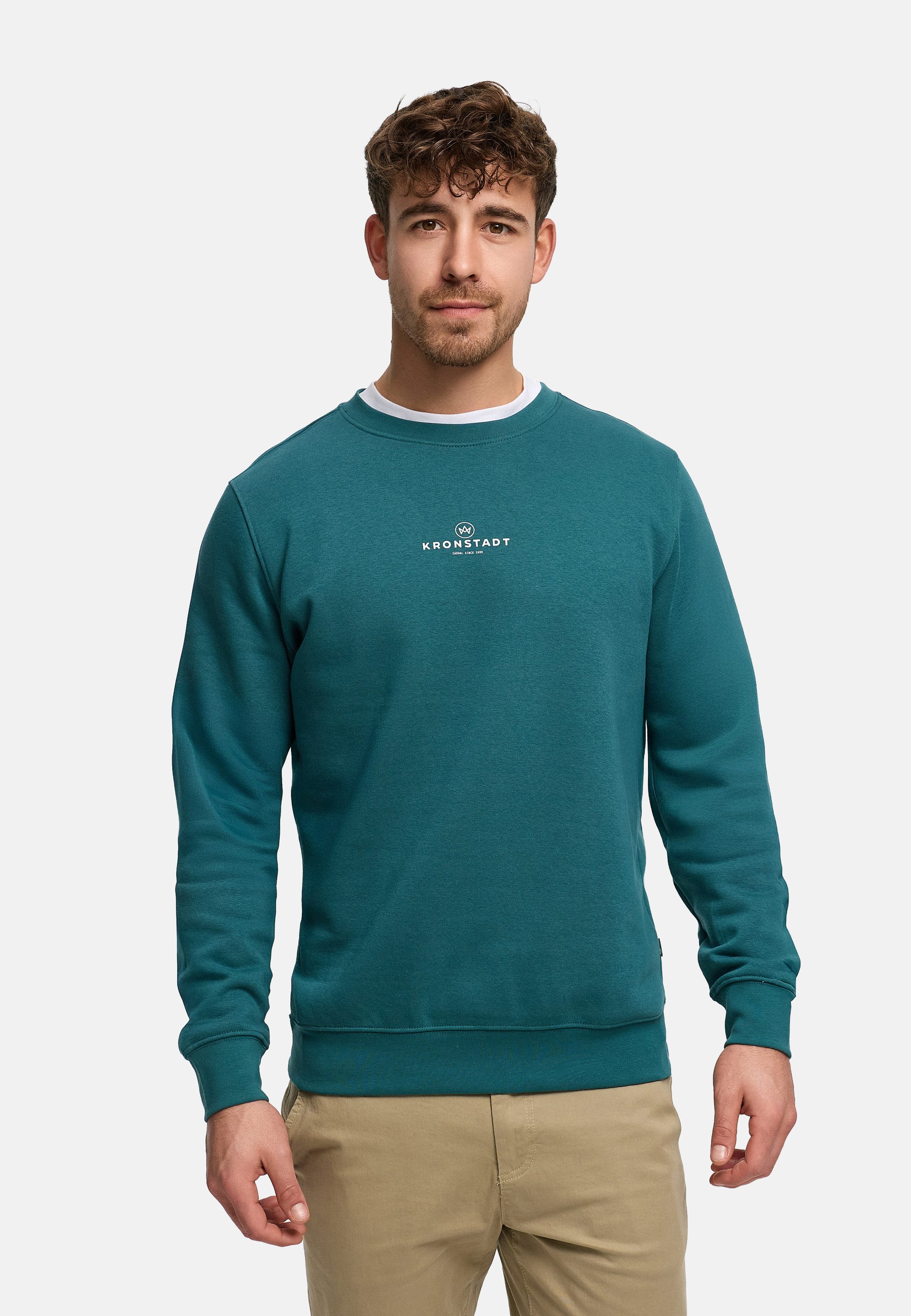 Kronstadt Sweater Herren KSLars Printsweater Sweatshirt Herrenpulli Crewneck mit dezentem Logoprint auf der Brust