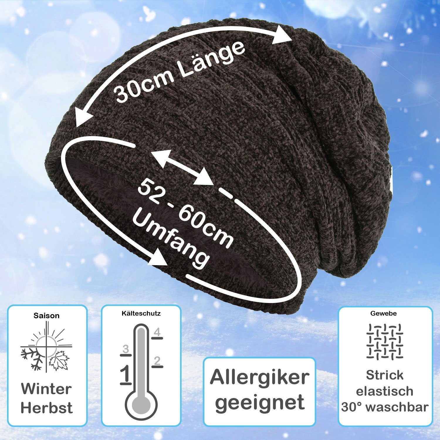 compagno Strickmütze (1-St) Warm gefütterte Wintermütze Strickmütze Beanie Damen und Herren