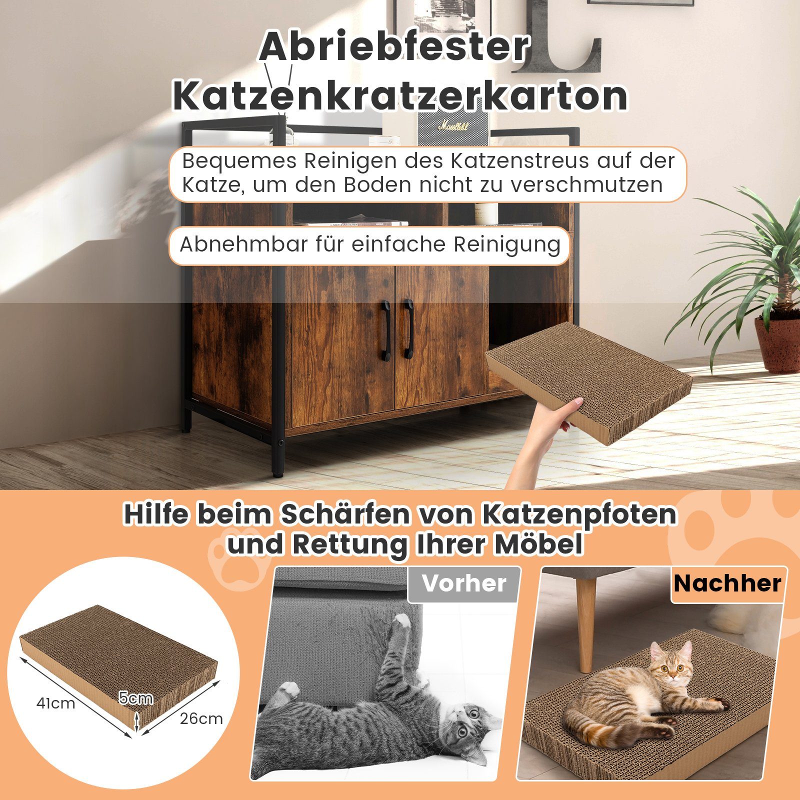 COSTWAY Tierhaus Katzenhaus, Katzenhöhle, mit offenem Regal & 2 Fächern