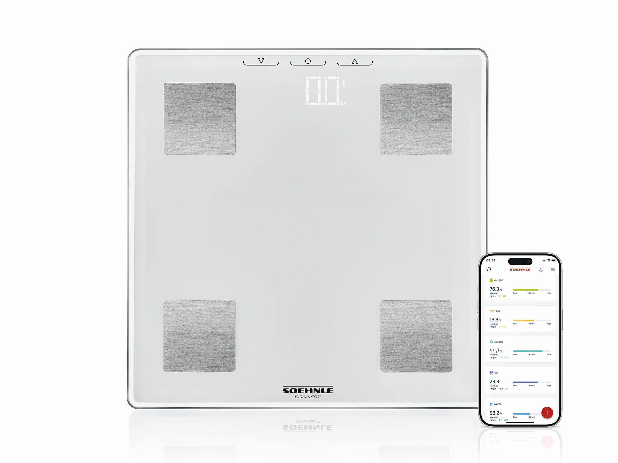 Soehnle Körper-Analyse-Waage Körperanalysewaage Shape Sense Connect Lite, 1-tlg., Gewicht, Fett-, Wasser- und Muskelanteil, BMI und Kalorienbedarf