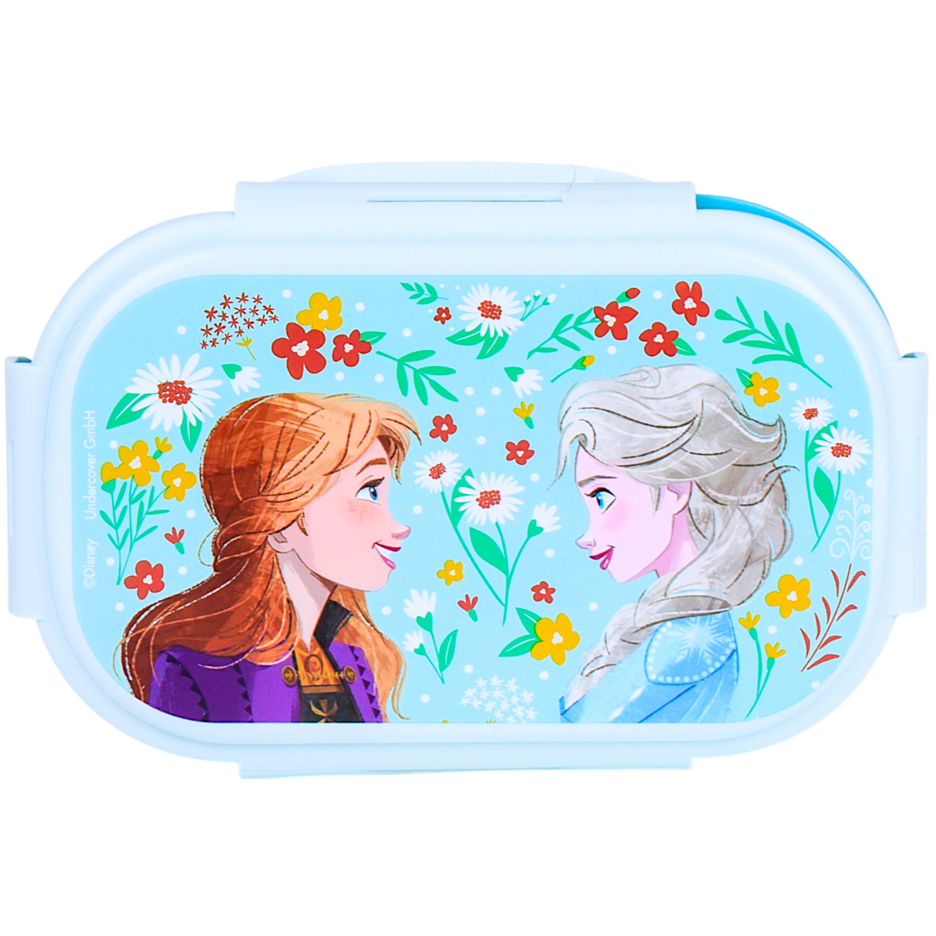 Disney Frozen Lunchbox Elsa & Anna, PP, (2-tlg), Kinder Brotdose mit 2-Fach-Unterteilung & Göffel-Messer BPA frei