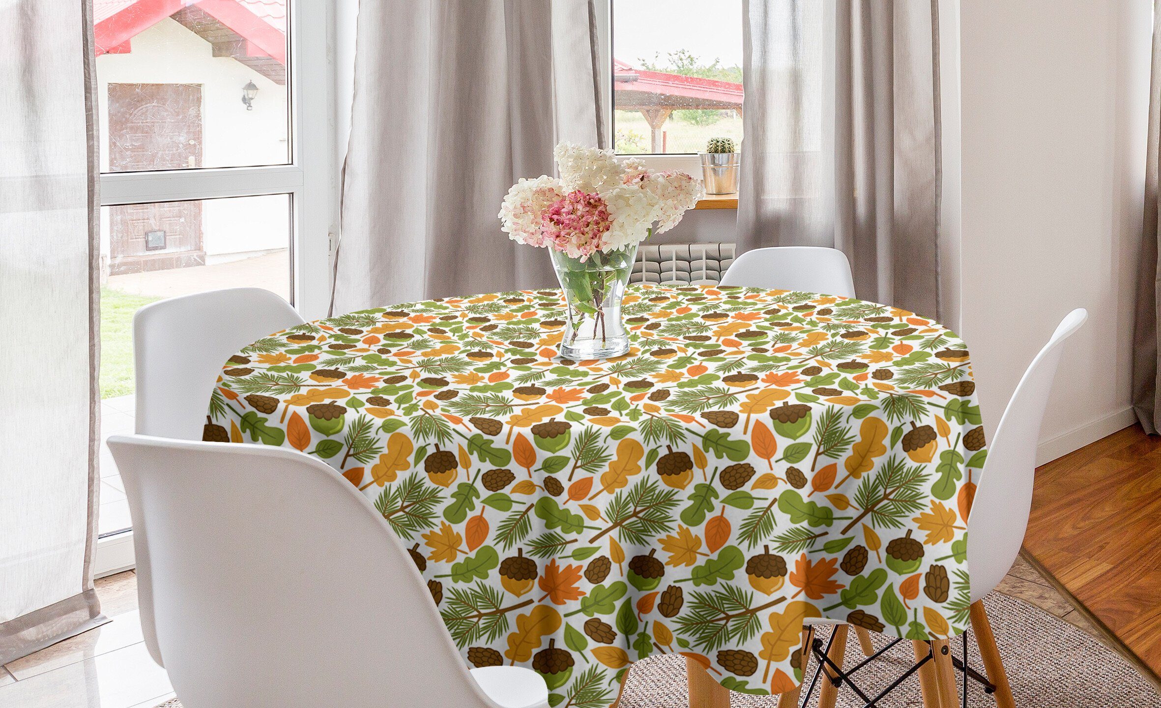 Abakuhaus Tischdecke Kreis Tischdecke Abdeckung für Esszimmer Küche Dekoration, Eichel Maple Leaf und Tannenzweig