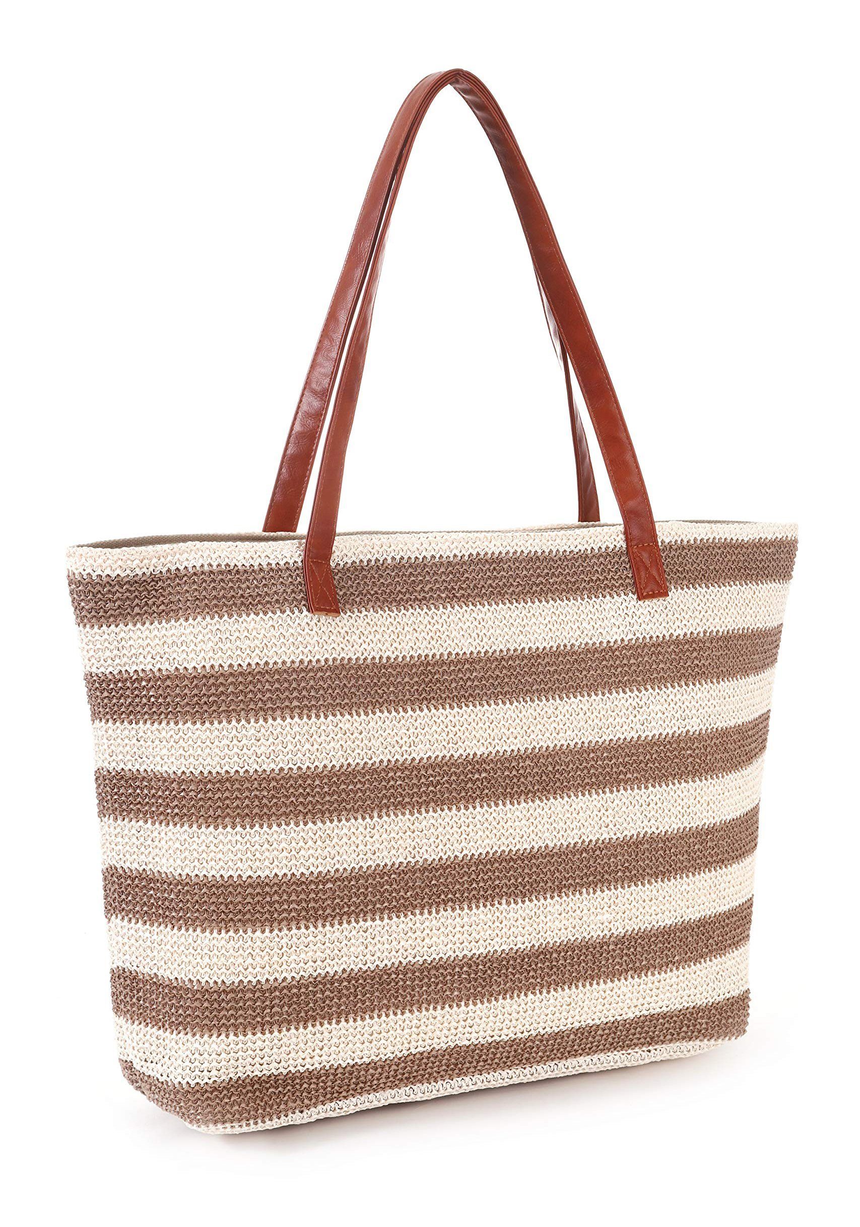 Housruse XL-Strandtasche Geflochten Strohtasche Schultertasche  Einkaufstasche Beach Bag