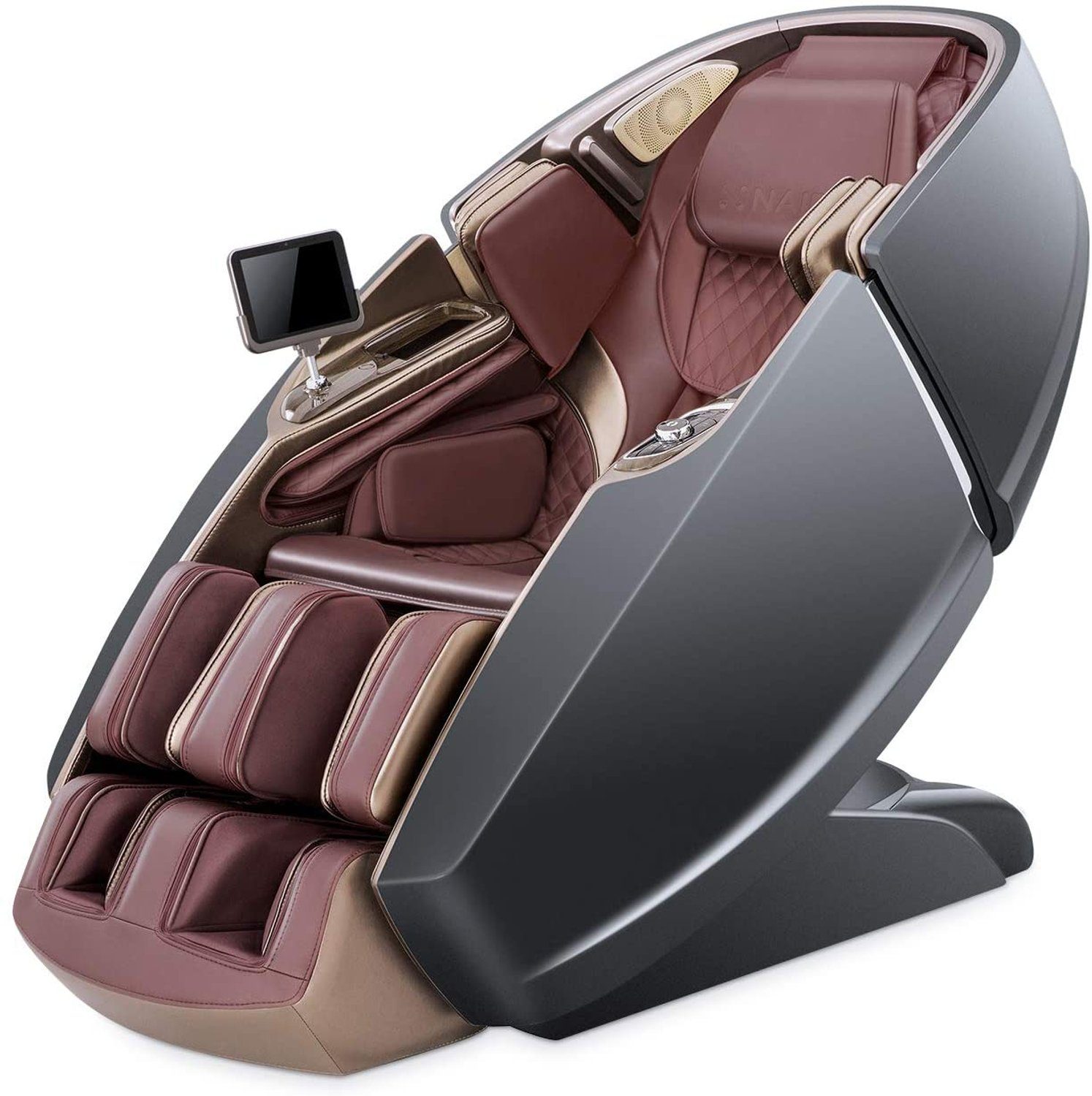 NAIPO Massagesessel, 3D High-End Massagestuhl mit Tablet, Raumkapsel-Design GRAU-ROT-AUFBAUSERVICE
