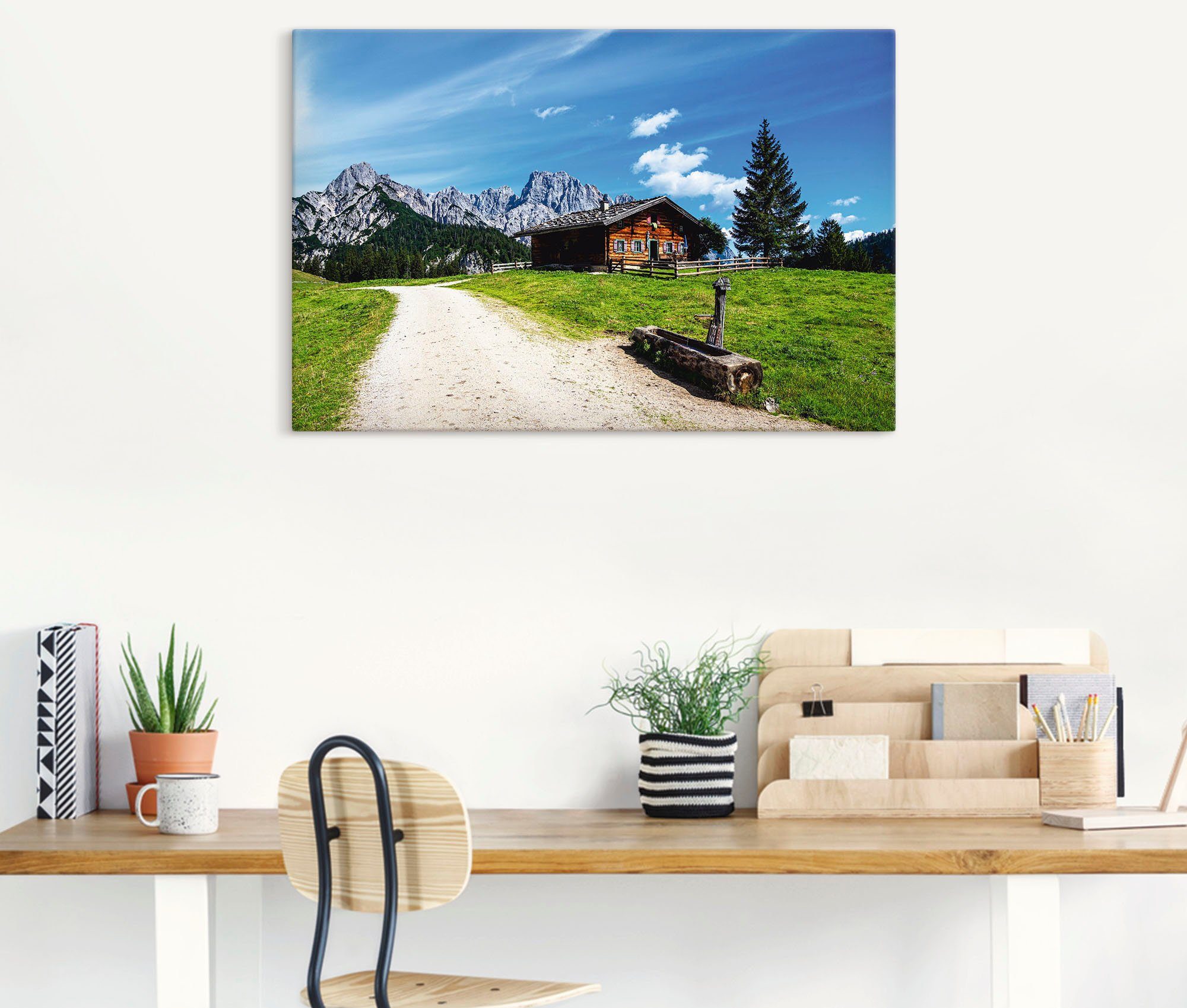 Alubild, die oder versch. auf mit Alpenbilder Blick als Berge Litzlalm Hütte, Artland Wandbild (1 Wandaufkleber Leinwandbild, Poster & St), in Größen