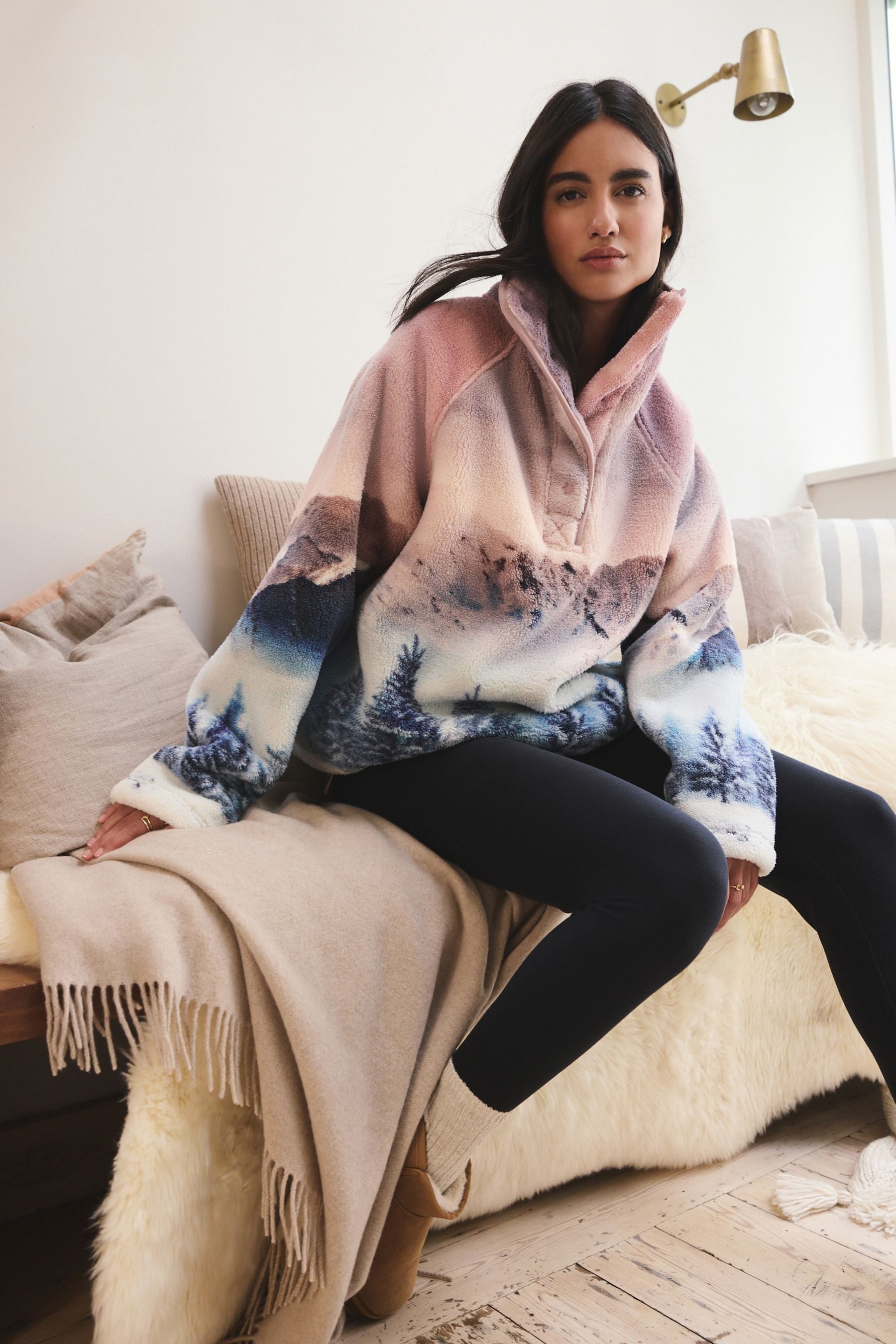 Next Fleecepullover Oberteil aus Borg-Fleece mit Print (1-tlg)