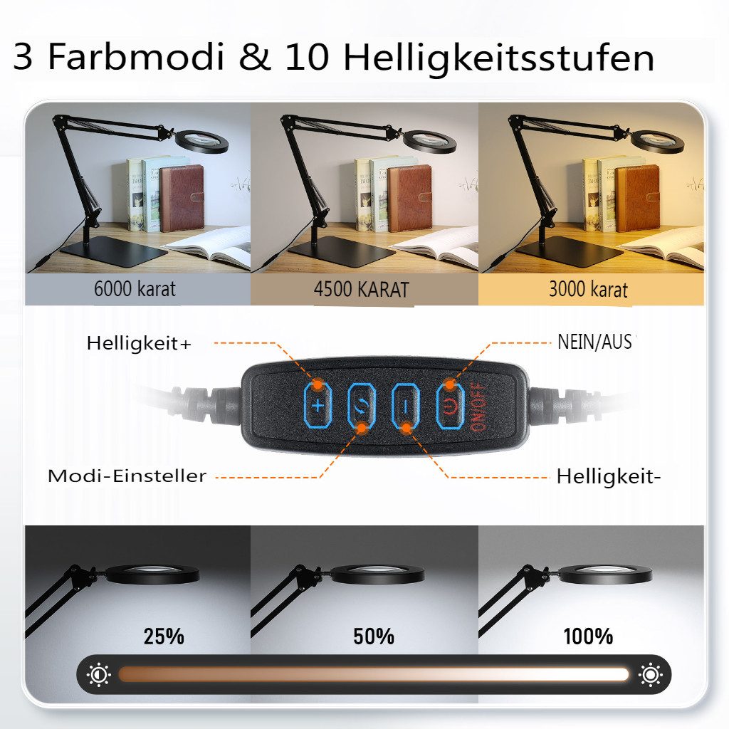 Insma Lupenlampe 10W Tischleuchte Lupe mit Licht 10-fache Vergrößerung,Basi günstig online kaufen