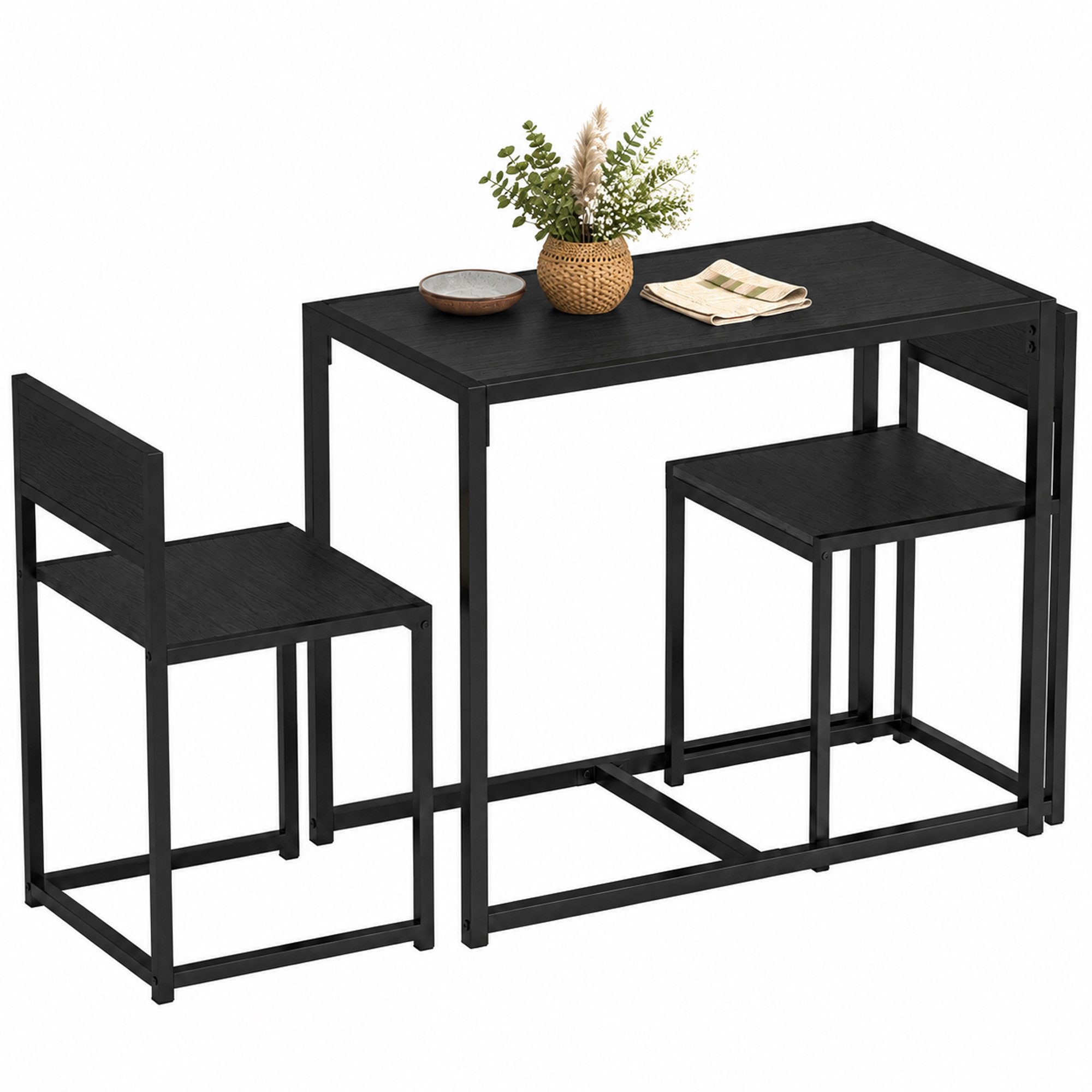 HOMCOM Essgruppe Esstisch mit 2 Stühlen Platzsparend Küchentisch-Set Schwarz, (Esstisch mit 2 Stühlen, 3-tlg., Platzsparend Esszimmergruppe), für Esszimmer, Küc – Bild 2 von 5