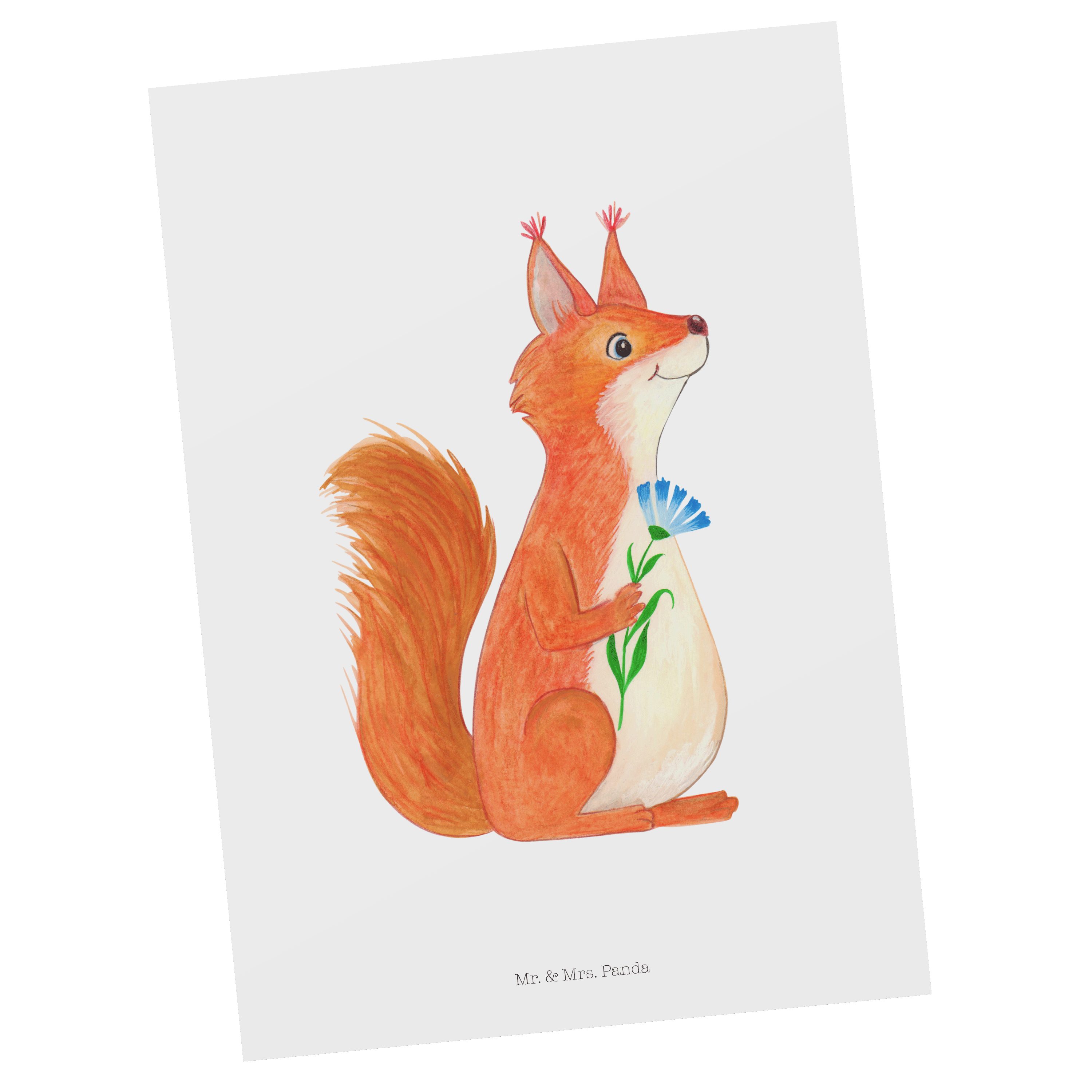 Mr. & Mrs. Panda Postkarte Eichhörnchen Blume - Weiß - Geschenk, Ansichtskarte, Geburtstagskarte