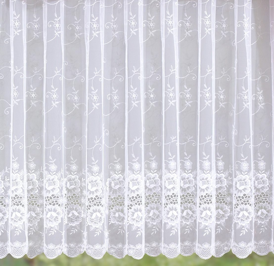 Plauen, veredelt St), Stickerei (1 Gardine Kräuselband Spitze mit Bianca, Stickereien transparent, Plauener echter