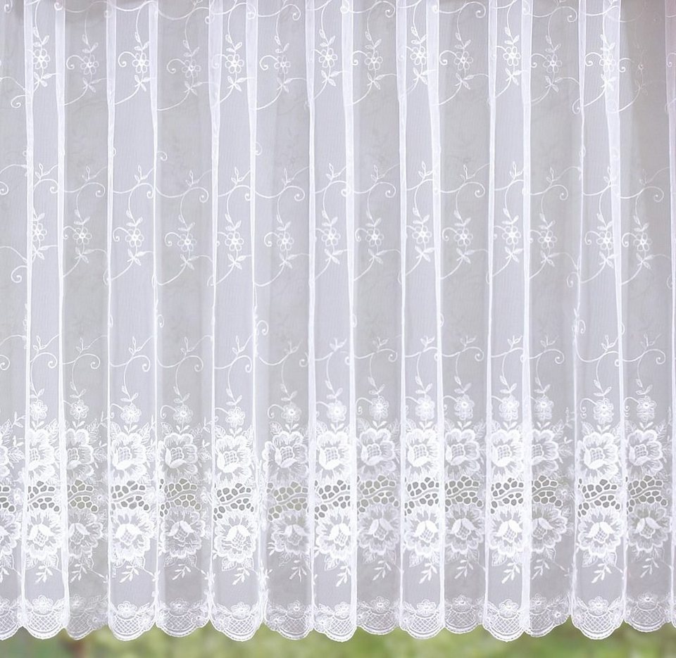 Gardine Bianca, Stickereien Plauen, Kräuselband (1 St), transparent,  veredelt mit echter Plauener Spitze Stickerei