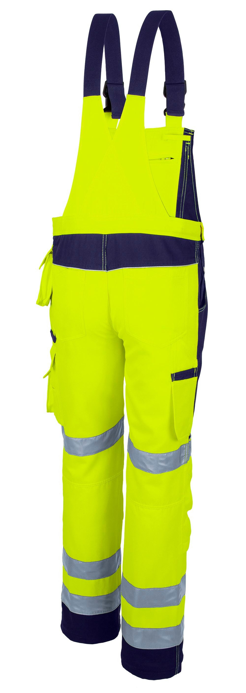 Qualitex Workwear Arbeitslatzhose reflektierende PROfessionals Warnschutz-Latzhose (faserverstätkt) (1-tlg) Arbeitshose mit 16 Taschen - Strapazierfähig - mit Zertifizierung