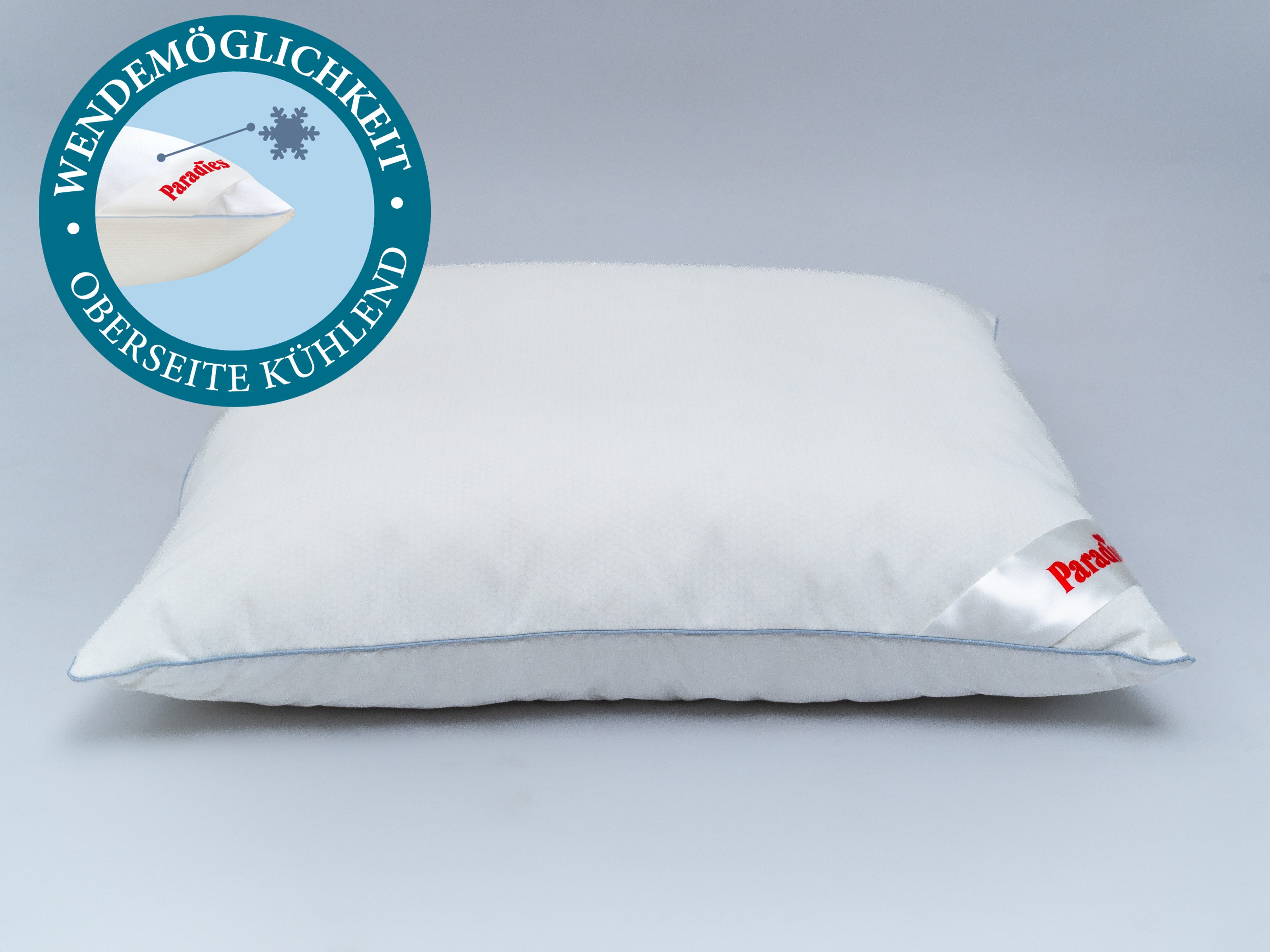 Paradies Kopfkissen Softy Cool Dream, Füllung: Polyester, Bezug: 52% Polyester, 48% Baumwolle mit Silikonbeschichtung mit paraffinhaltigen Mikrokapseln unterlegt mit 100% Baumwolle, Kühlkissen, kühlend & temperaturregulierend