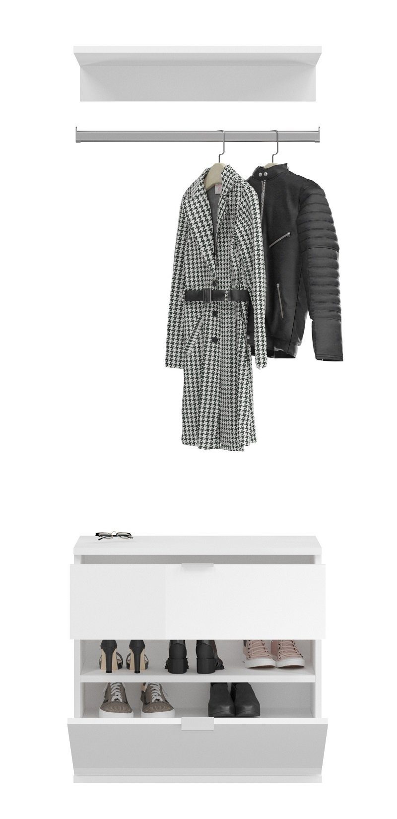 xonox.home Garderoben-Set Kommode mit Garderobenstange Projekt X, weiß Hochglanz, (Set)